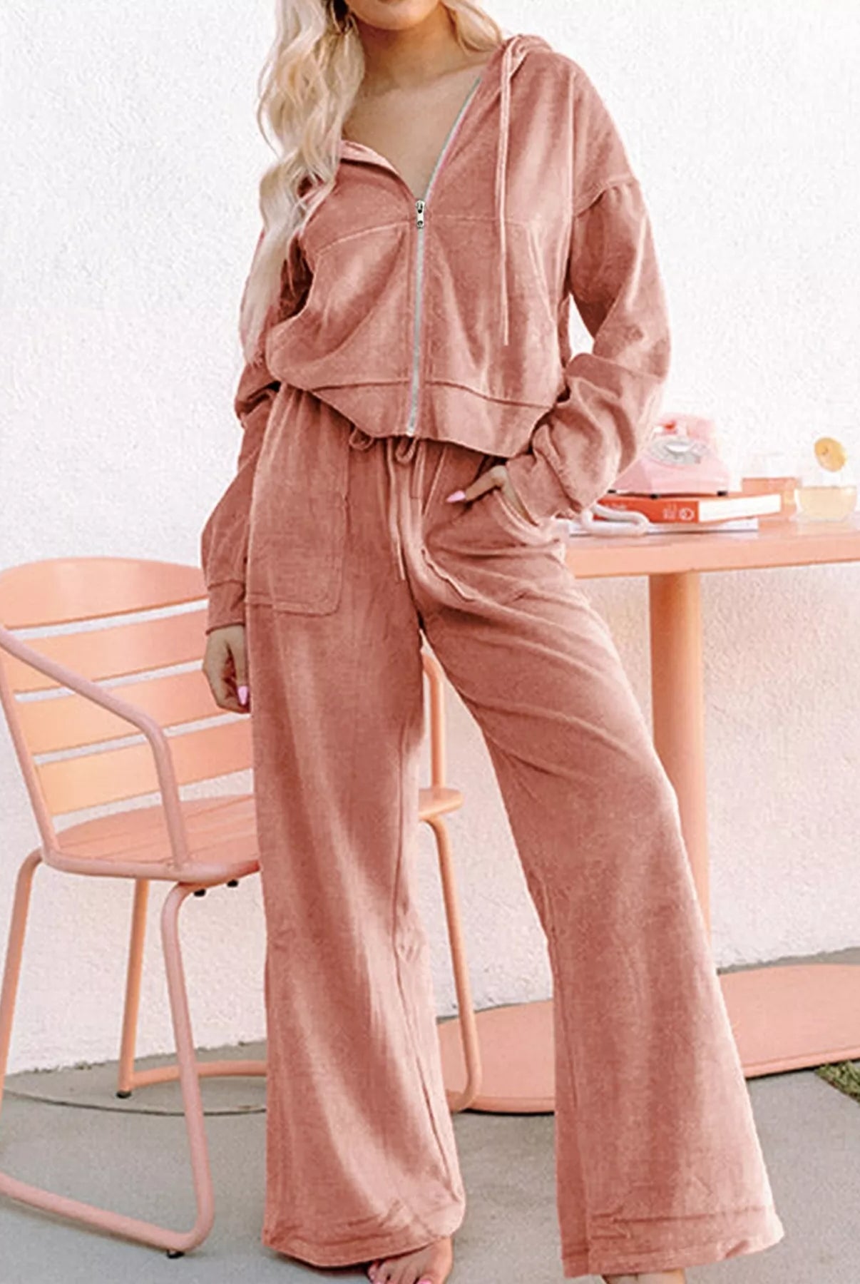 Zip Up Dropped Shoulder Hooded Top and Pants Set-2 Piece Outfit Sets-Krush Kandy, Women's Online Fashion Boutique Located in Phoenix, Arizona (Scottsdale Area)