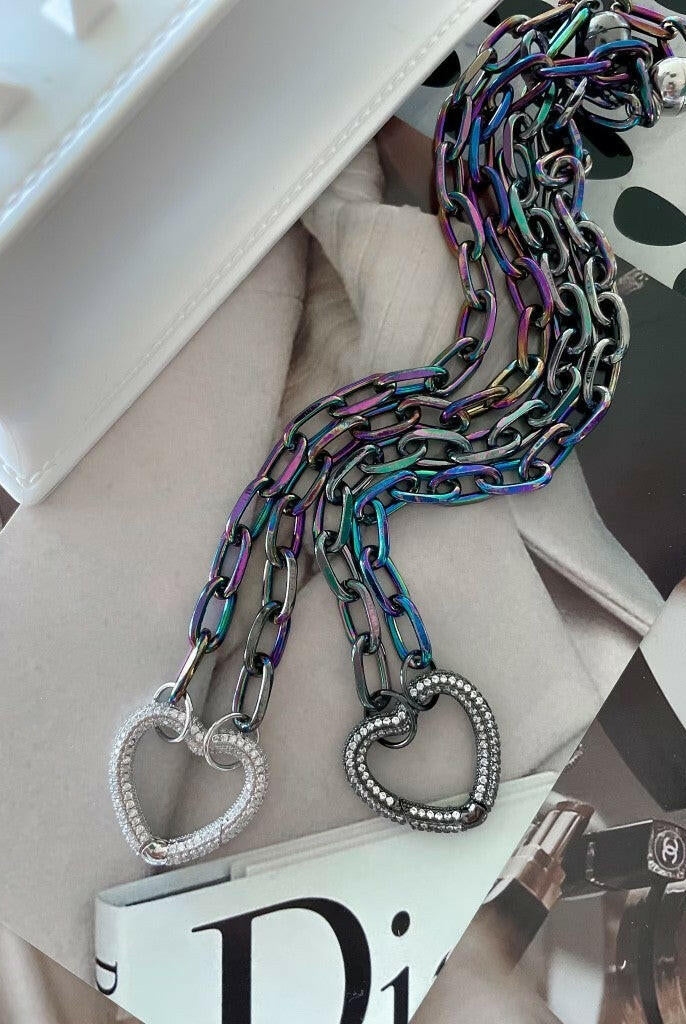 CZ Heart and Metallic Chain Magnetic Necklace-Necklaces-Krush Kandy, Women's Online Fashion Boutique Located in Phoenix, Arizona (Scottsdale Area)