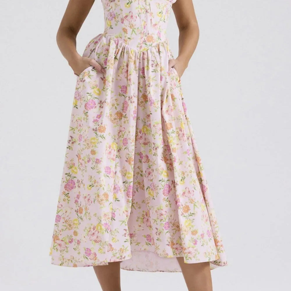 Floral V-Neck Sleeveless Midi Dress with Pockets-Dresses-Krush Kandy, Women's Online Fashion Boutique Located in Phoenix, Arizona (Scottsdale Area)