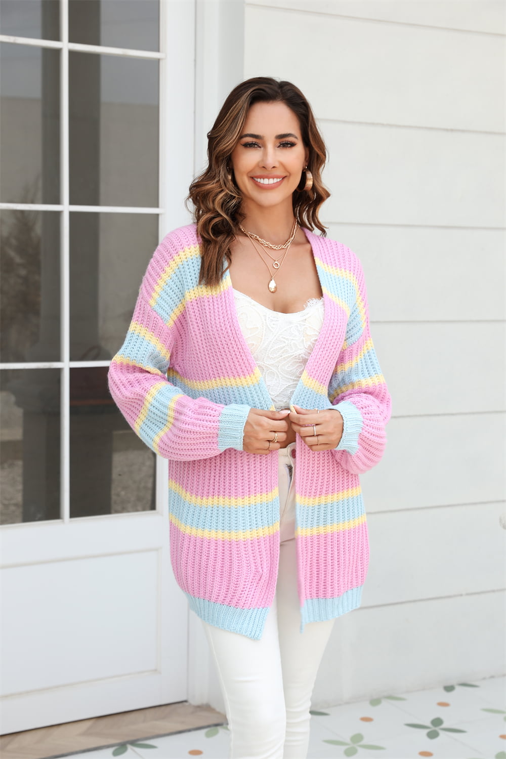 Angel Wings Color Block Ribbed Dropped Shoulder Open Front Cardigan-Krush Kandy, Women's Online Fashion Boutique Located in Phoenix, Arizona (Scottsdale Area)