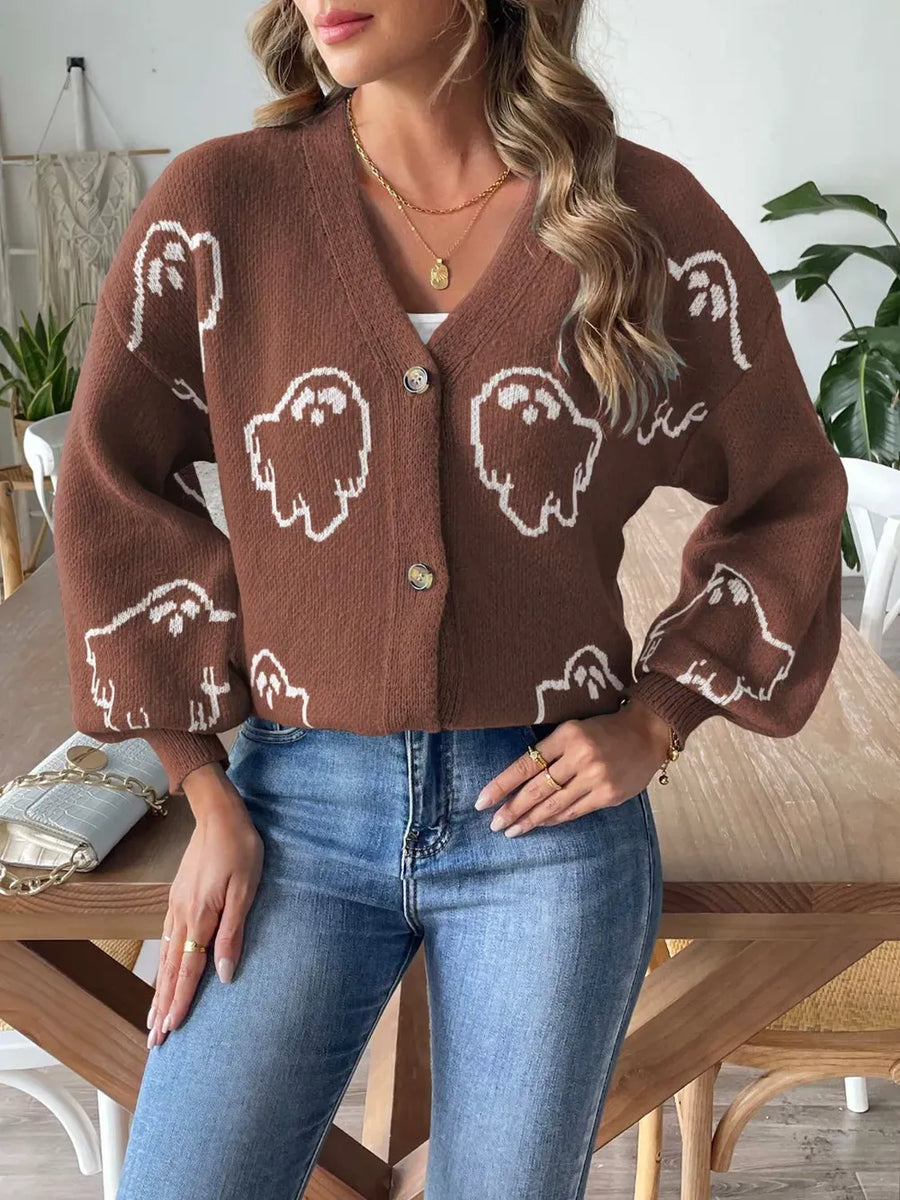 トップス bernings sho cardigan damage destroy Ghost V-Neck Dropped Shoulder Cardigan – Krush Kandy