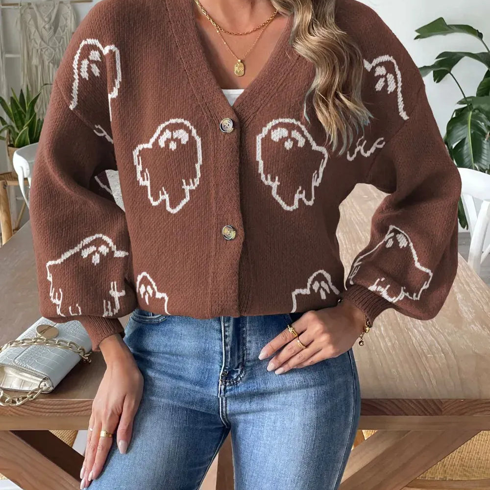 Ghost V-Neck Dropped Shoulder Cardigan-Cardigans-Krush Kandy, Women's Online Fashion Boutique Located in Phoenix, Arizona (Scottsdale Area)