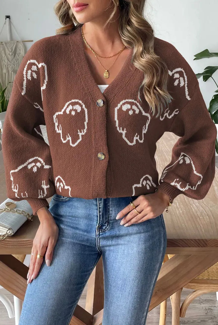 Ghost V-Neck Dropped Shoulder Cardigan-Cardigans-Krush Kandy, Women's Online Fashion Boutique Located in Phoenix, Arizona (Scottsdale Area)