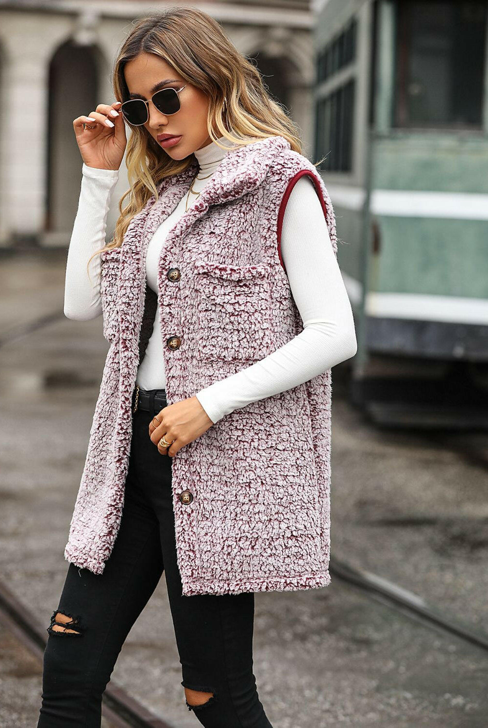 Full Size Button Down Collared Neck Vest-Krush Kandy, Women's Online Fashion Boutique Located in Phoenix, Arizona (Scottsdale Area)