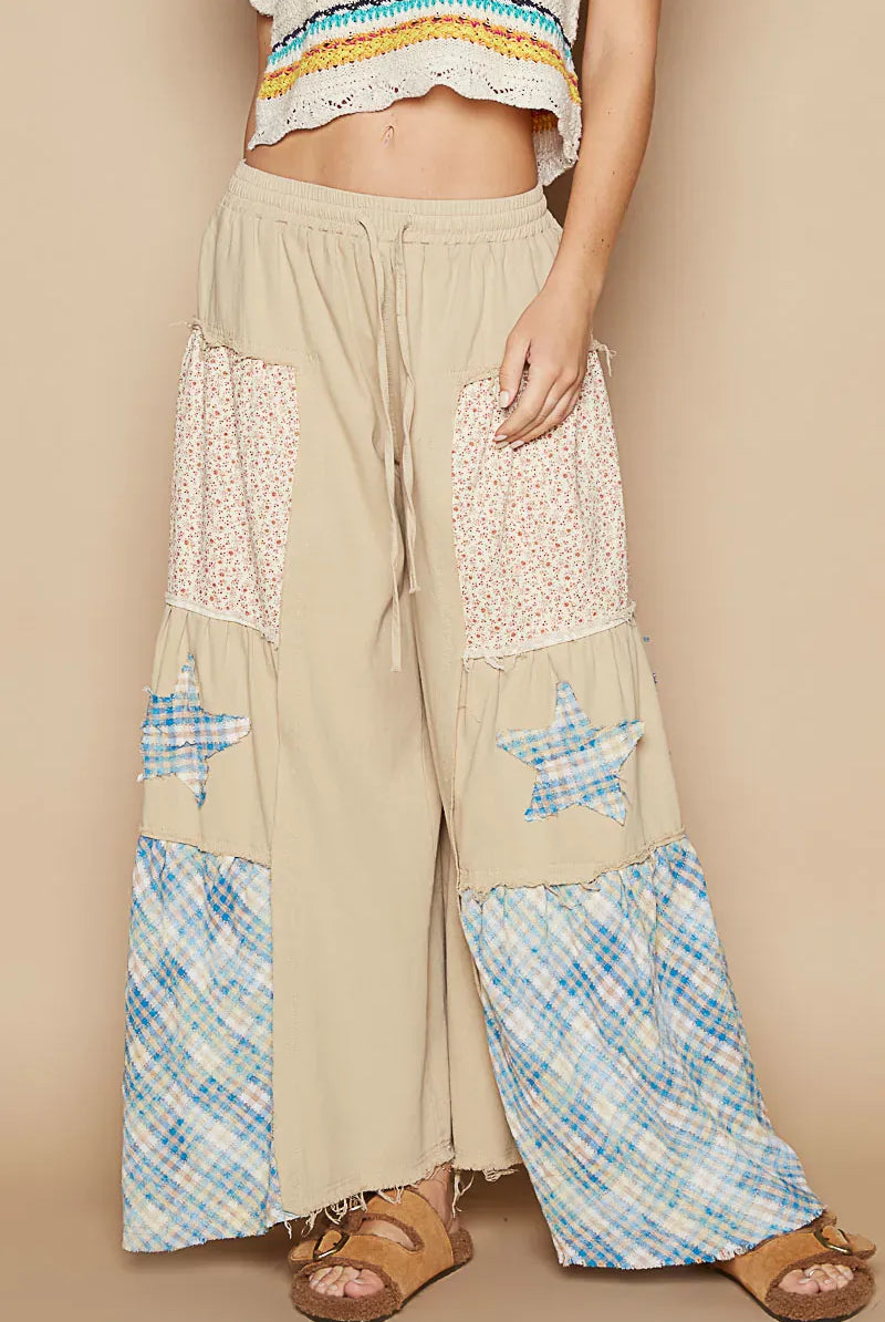 POL Drawstring Star Patch Contrast Wide Leg Pants-Krush Kandy, Women's Online Fashion Boutique Located in Phoenix, Arizona (Scottsdale Area)