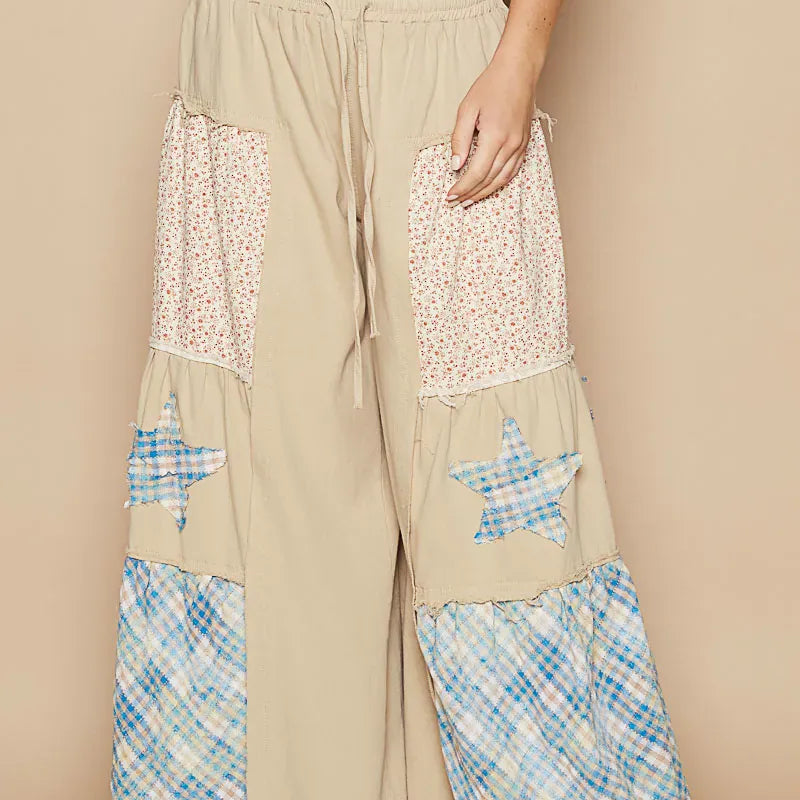 POL Drawstring Star Patch Contrast Wide Leg Pants-Krush Kandy, Women's Online Fashion Boutique Located in Phoenix, Arizona (Scottsdale Area)