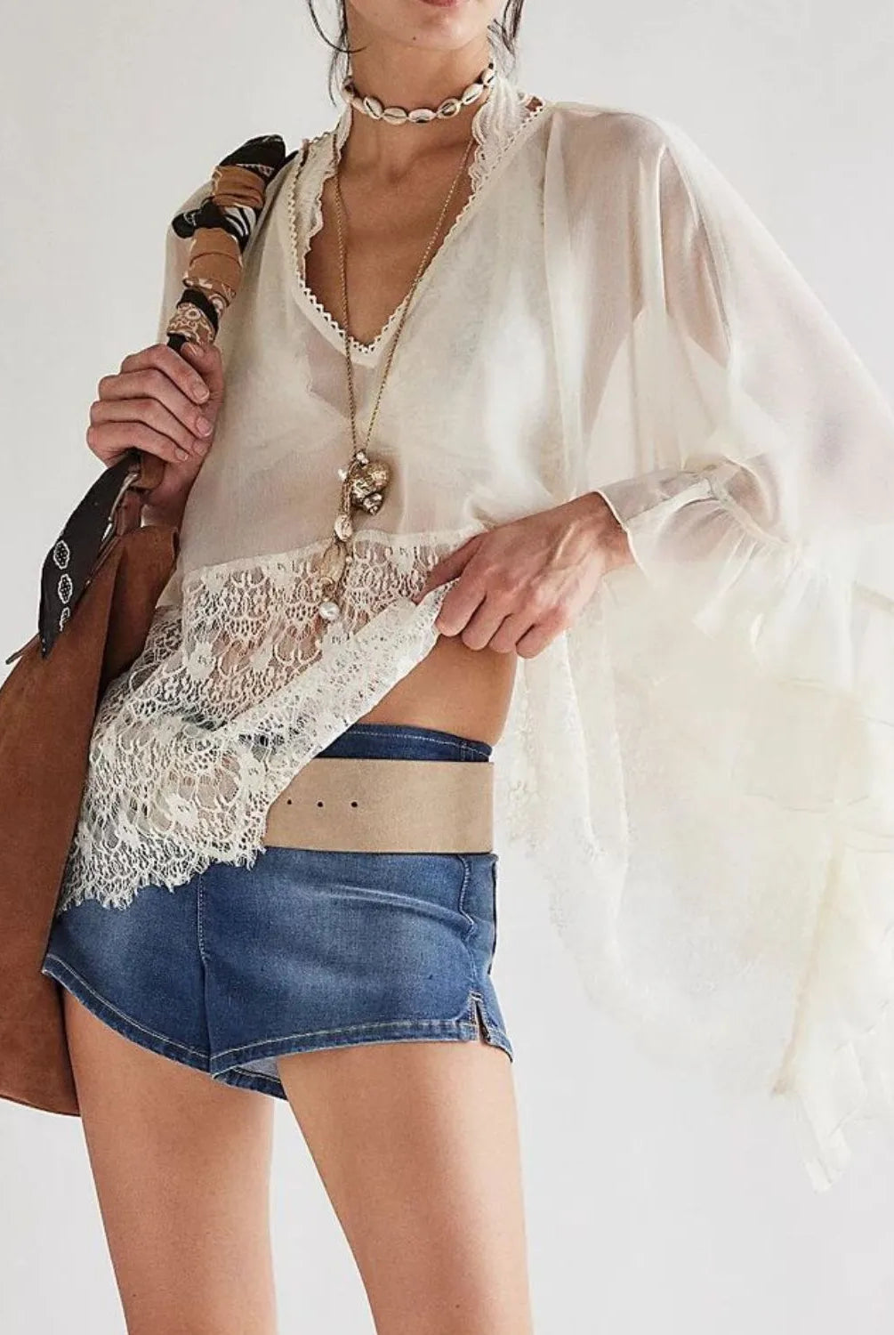 Lace V-Neck Ruffle Long Sleeve Cover-Up-Blouses-Krush Kandy, Women's Online Fashion Boutique Located in Phoenix, Arizona (Scottsdale Area)