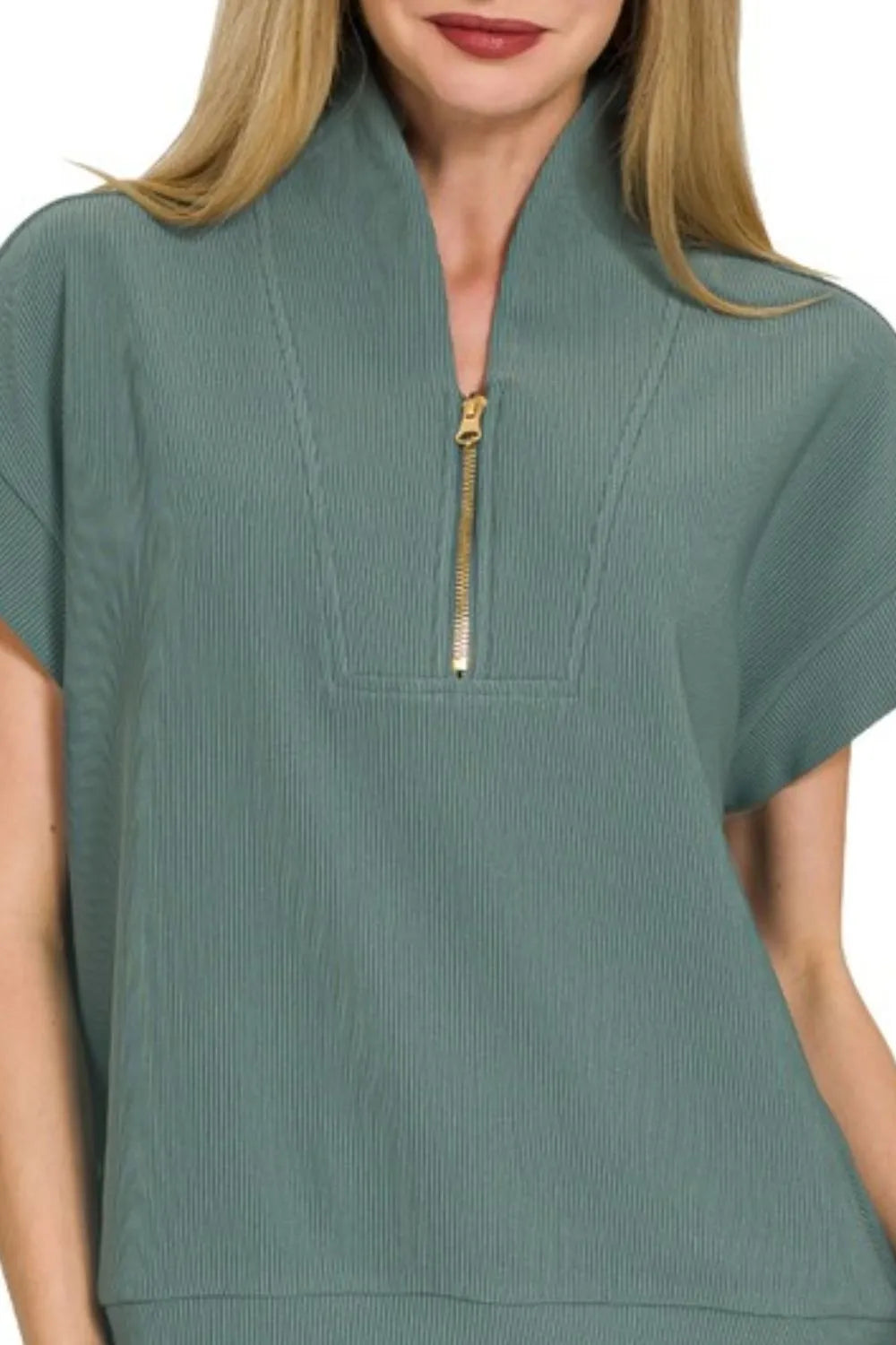 Ribbed High Neck Half Zip Top-Tops-Krush Kandy, Women's Online Fashion Boutique Located in Phoenix, Arizona (Scottsdale Area)