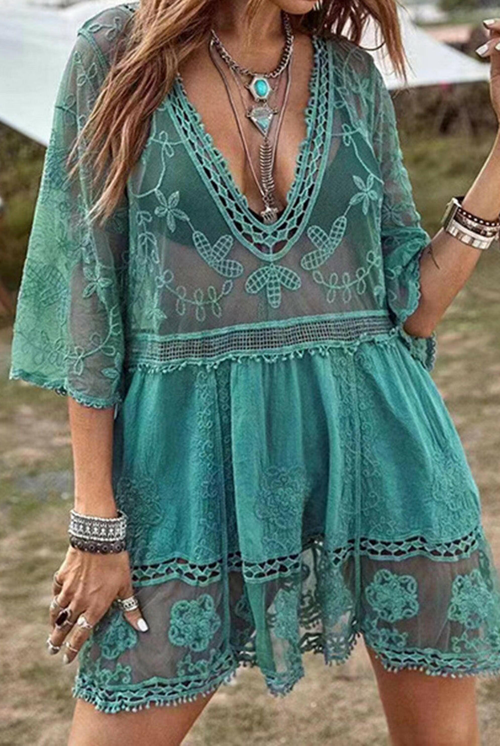 Lace Detail Plunge Cover-Up Dress-Krush Kandy, Women's Online Fashion Boutique Located in Phoenix, Arizona (Scottsdale Area)