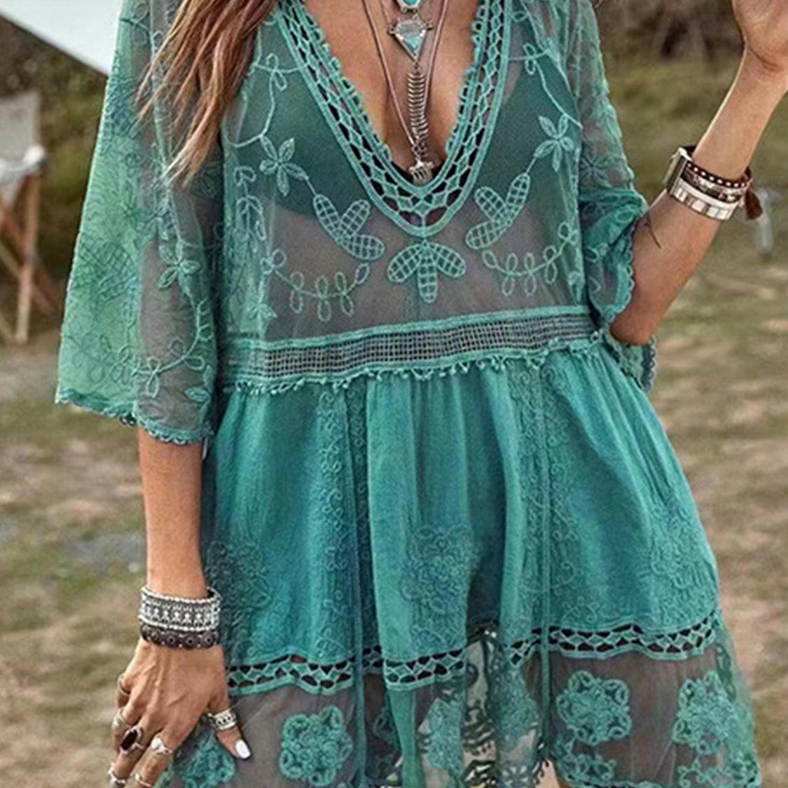 Lace Detail Plunge Cover-Up Dress-Krush Kandy, Women's Online Fashion Boutique Located in Phoenix, Arizona (Scottsdale Area)