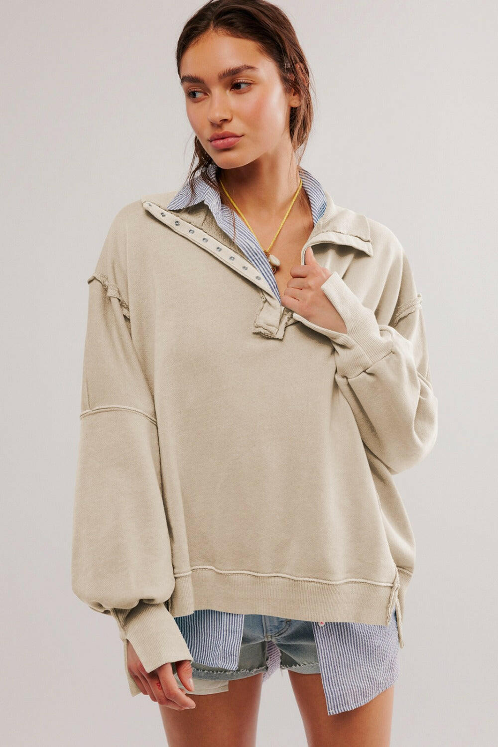 Exposed Seam Side Slit Long Sleeve Sweatshirt-Krush Kandy, Women's Online Fashion Boutique Located in Phoenix, Arizona (Scottsdale Area)