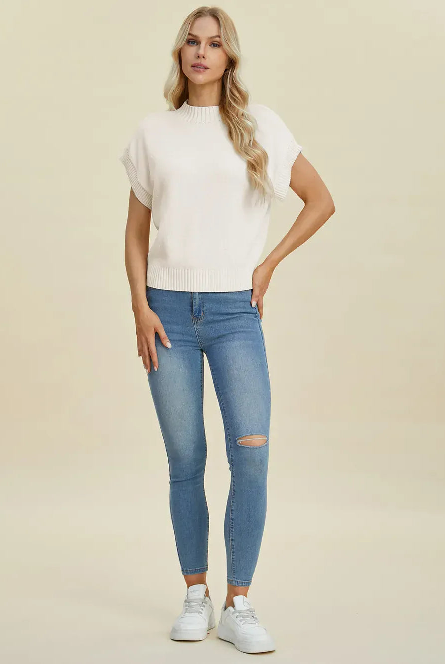 Double Take Full Size Mock Neck Short Sleeve Sweater-Krush Kandy, Women's Online Fashion Boutique Located in Phoenix, Arizona (Scottsdale Area)