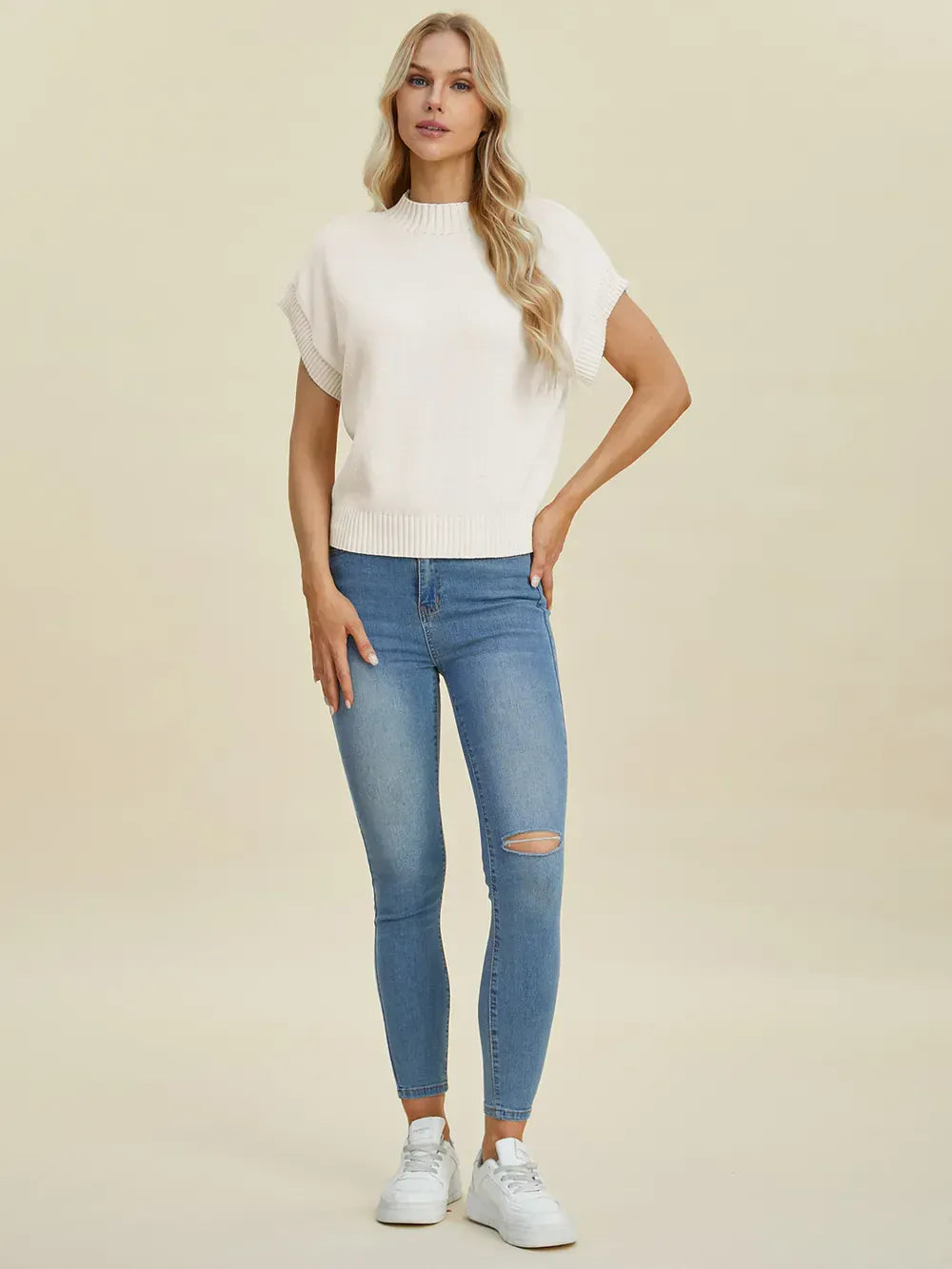 Double Take Full Size Mock Neck Short Sleeve Sweater-Krush Kandy, Women's Online Fashion Boutique Located in Phoenix, Arizona (Scottsdale Area)
