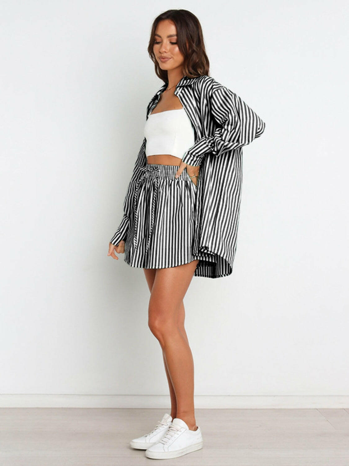 Bon Voyage Striped Button Down Top & Shorts Set-2 Piece Outfit Sets-Krush Kandy, Women's Online Fashion Boutique Located in Phoenix, Arizona (Scottsdale Area)