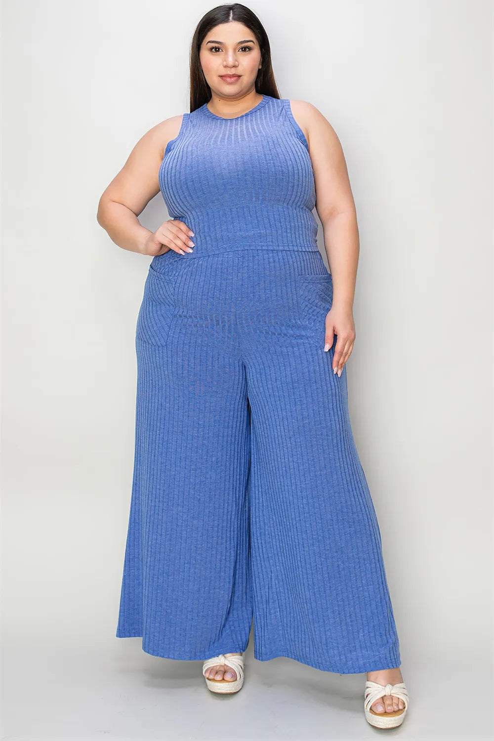 Basic Bae Full Size Ribbed Tank and Wide Leg Pants Set-2 Piece Outfit Sets-Krush Kandy, Women's Online Fashion Boutique Located in Phoenix, Arizona (Scottsdale Area)
