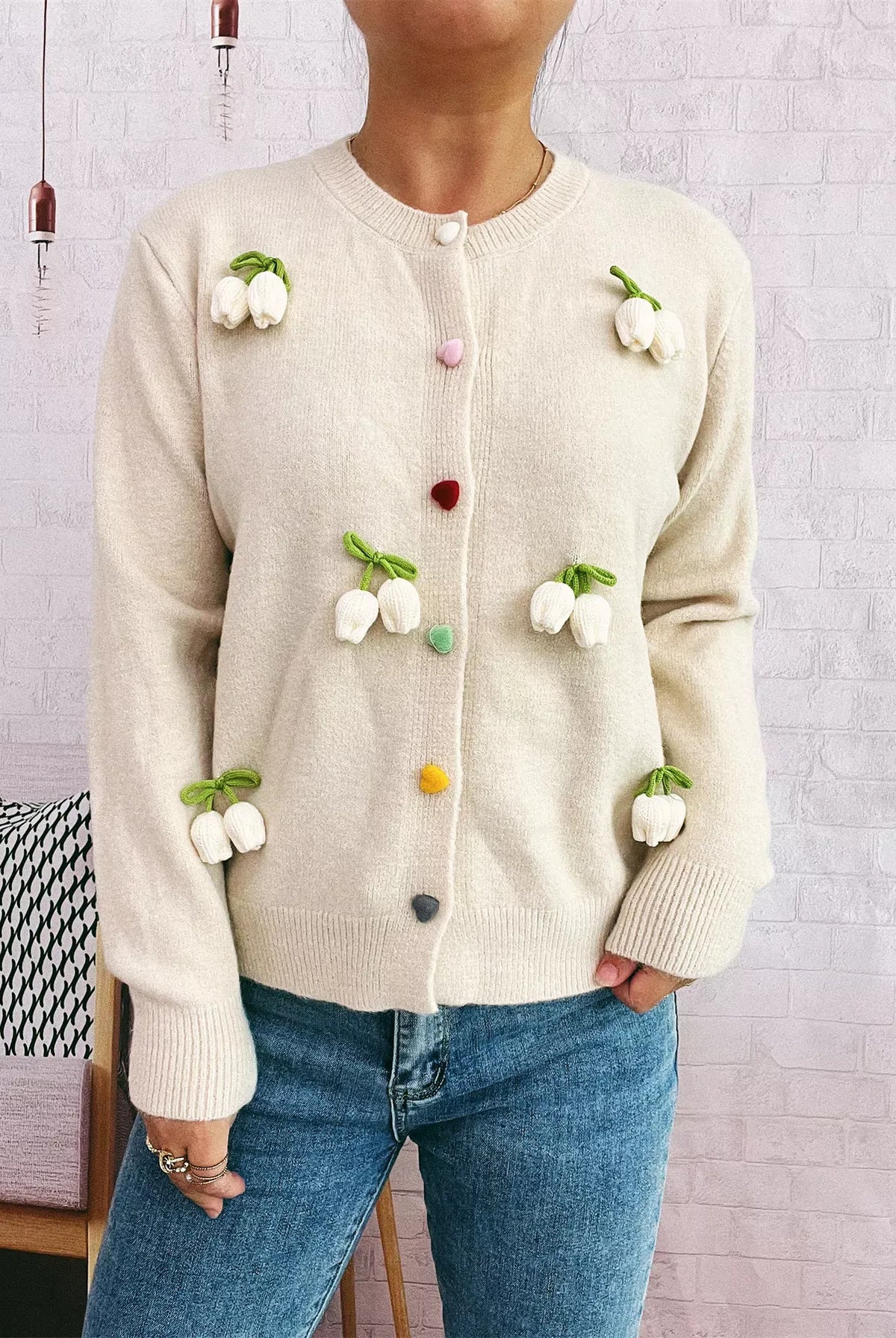 Flower Button Up Long Sleeve Cardigan-Cardigans-Krush Kandy, Women's Online Fashion Boutique Located in Phoenix, Arizona (Scottsdale Area)