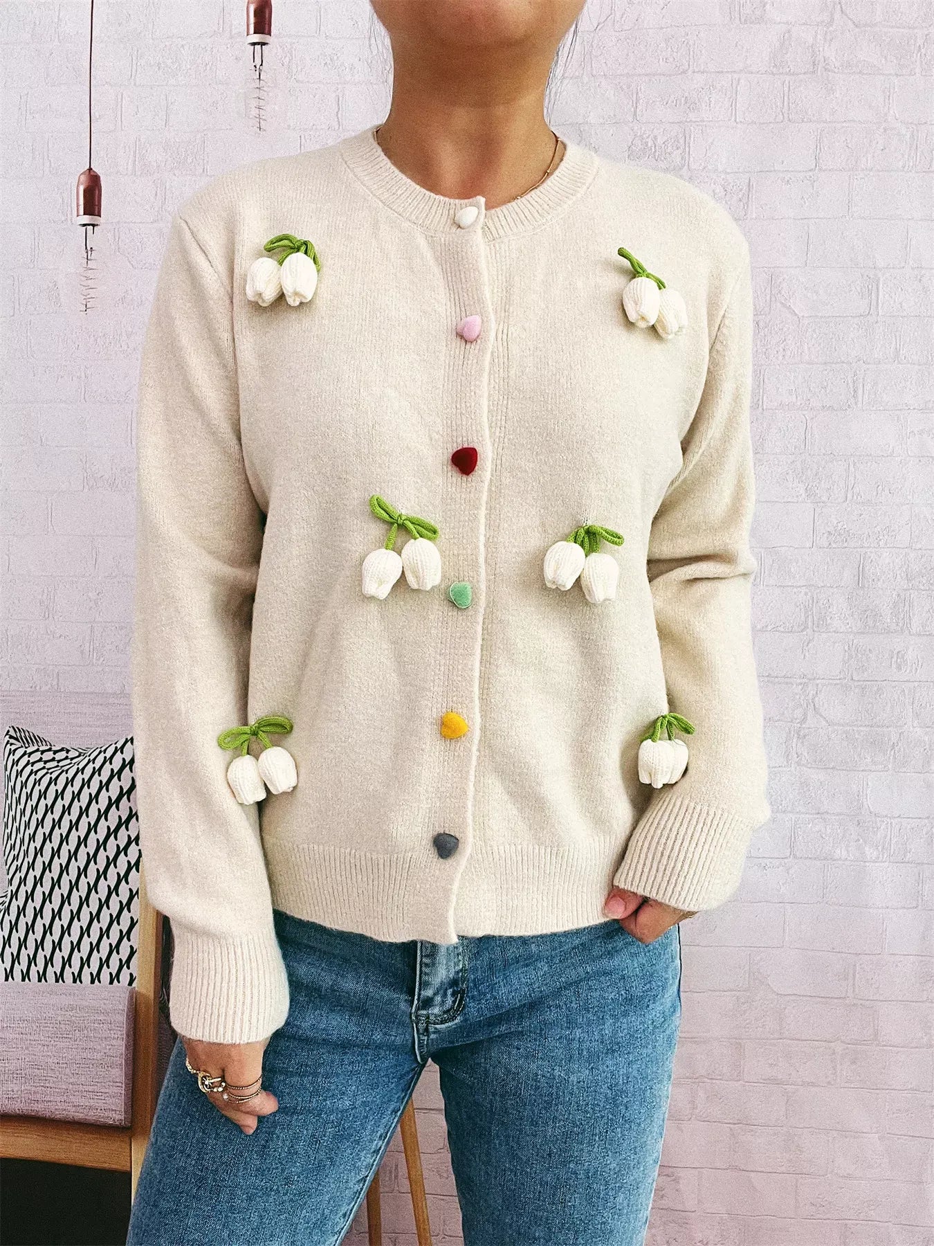 Flower Button Up Long Sleeve Cardigan-Cardigans-Krush Kandy, Women's Online Fashion Boutique Located in Phoenix, Arizona (Scottsdale Area)
