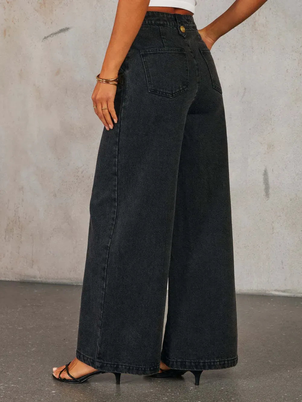 Button Decor High Rise Wide Leg Jeans-Krush Kandy, Women's Online Fashion Boutique Located in Phoenix, Arizona (Scottsdale Area)