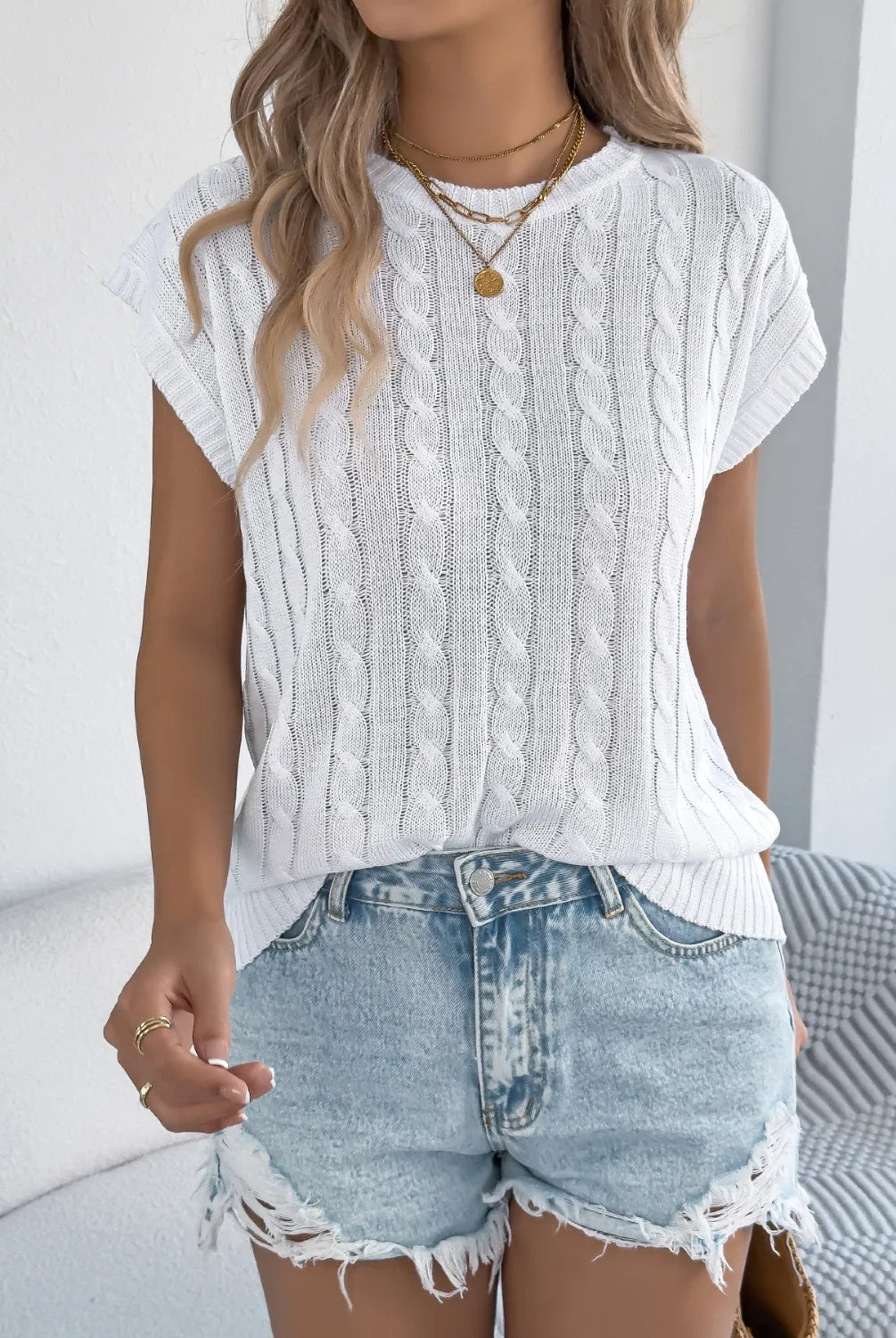 Cable-Knit Round Neck Knit Top-Tops-Krush Kandy, Women's Online Fashion Boutique Located in Phoenix, Arizona (Scottsdale Area)