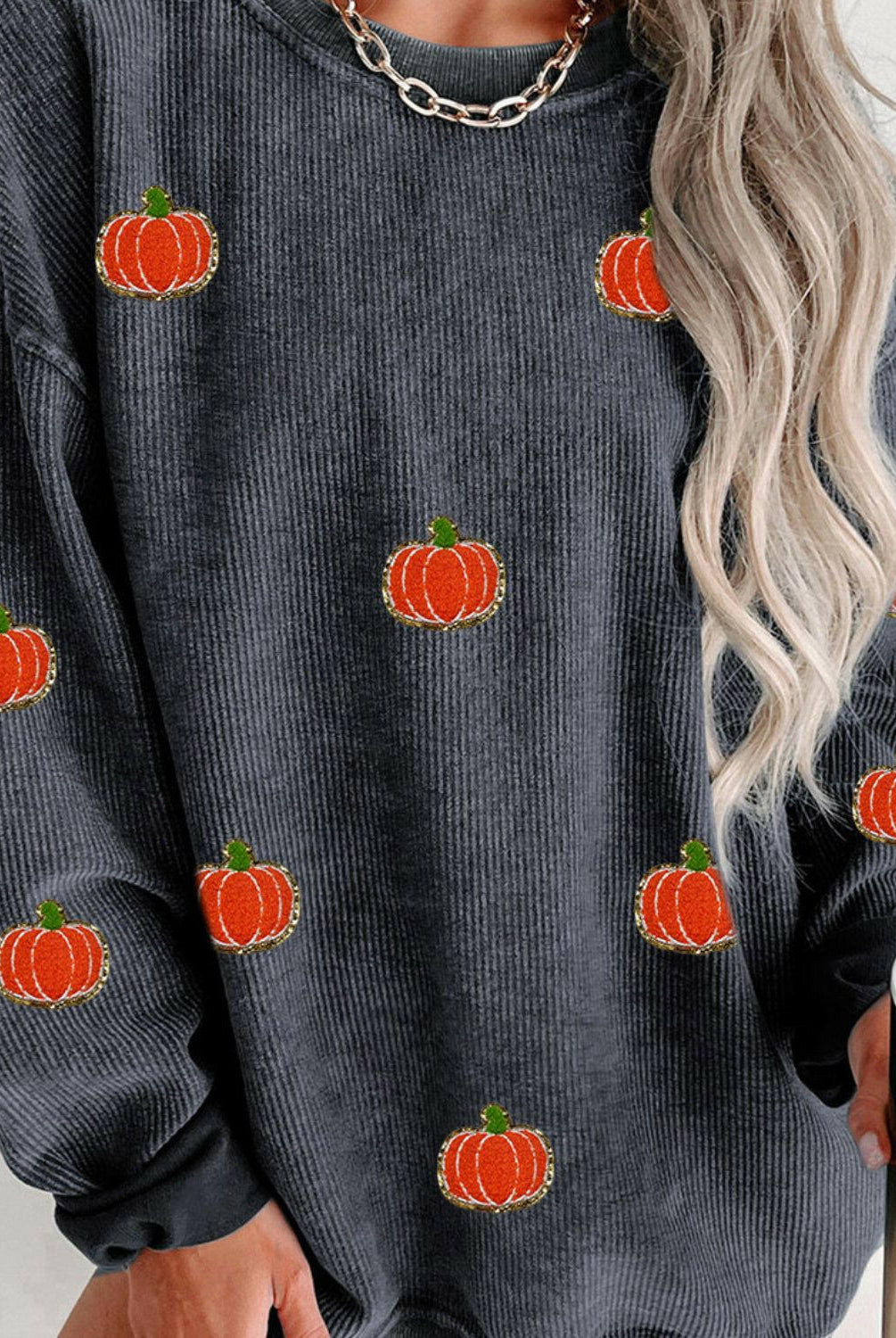 Pumpkin Round Neck Long Sleeve Sweatshirt-Krush Kandy, Women's Online Fashion Boutique Located in Phoenix, Arizona (Scottsdale Area)