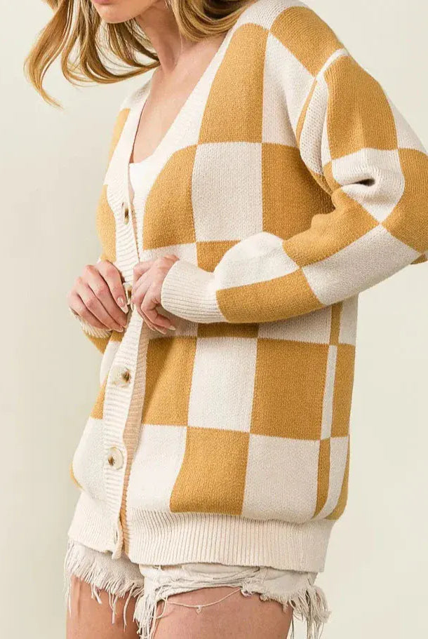 BiBi Checked V-neck Cardigan-Tops-Krush Kandy, Women's Online Fashion Boutique Located in Phoenix, Arizona (Scottsdale Area)