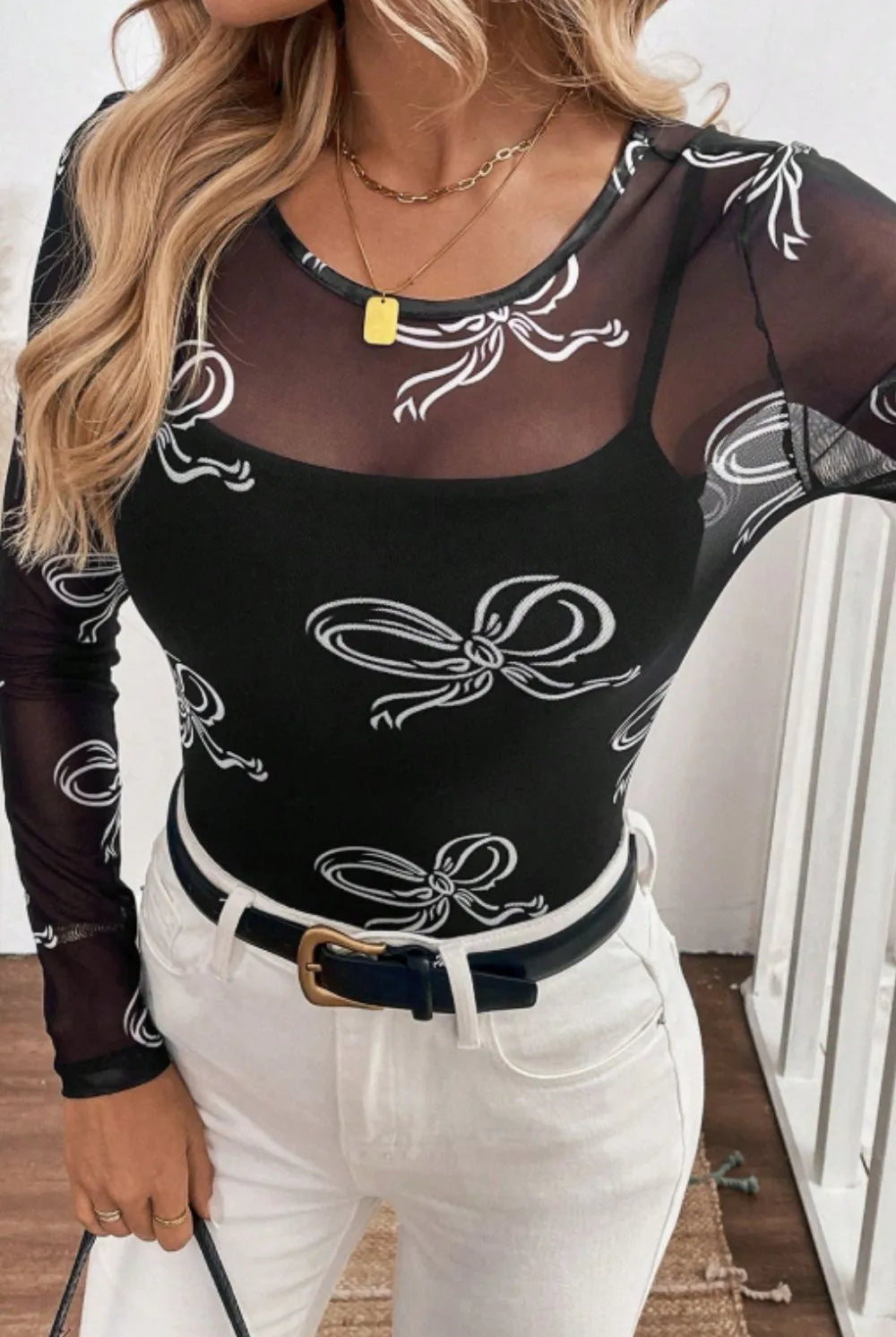Bow Round Neck Long Sleeve Top-Tops-Krush Kandy, Women's Online Fashion Boutique Located in Phoenix, Arizona (Scottsdale Area)