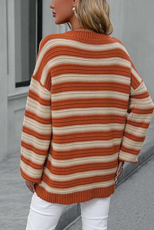 Striped Dropped Shoulder Sweater-Sweaters-Krush Kandy, Women's Online Fashion Boutique Located in Phoenix, Arizona (Scottsdale Area)