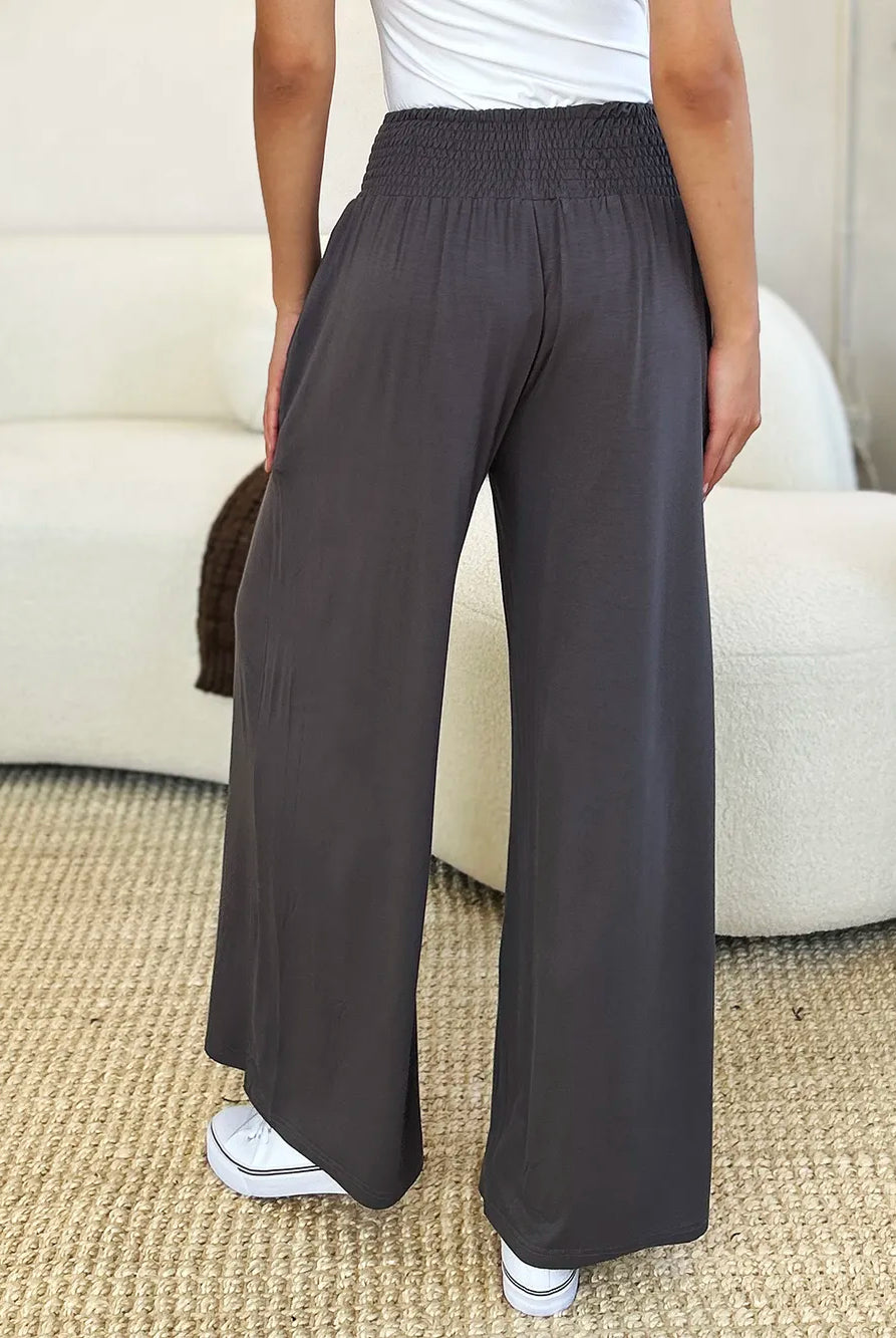 Full Size Smocked Wide Waistband Wide Leg Pants-Pants-Krush Kandy, Women's Online Fashion Boutique Located in Phoenix, Arizona (Scottsdale Area)