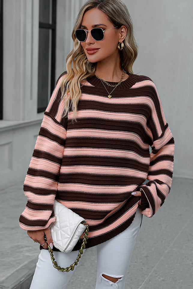 Striped Dropped Shoulder Sweater-Sweaters-Krush Kandy, Women's Online Fashion Boutique Located in Phoenix, Arizona (Scottsdale Area)