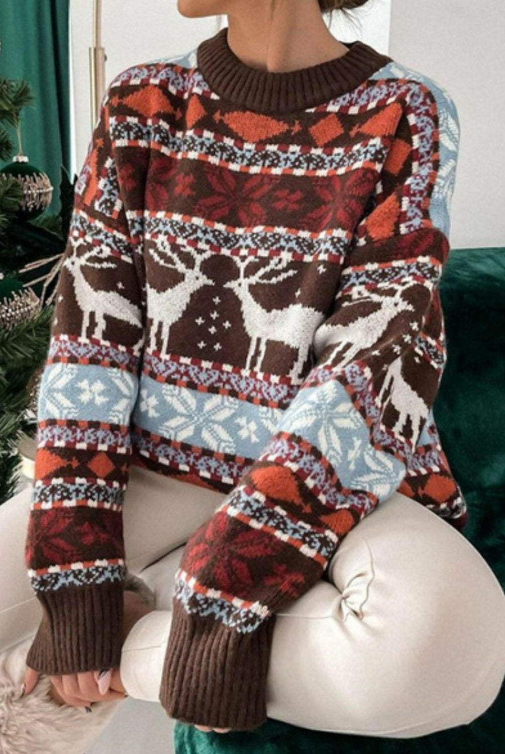 Geometric Round Neck Dropped Shoulder Sweater-Sweaters-Krush Kandy, Women's Online Fashion Boutique Located in Phoenix, Arizona (Scottsdale Area)