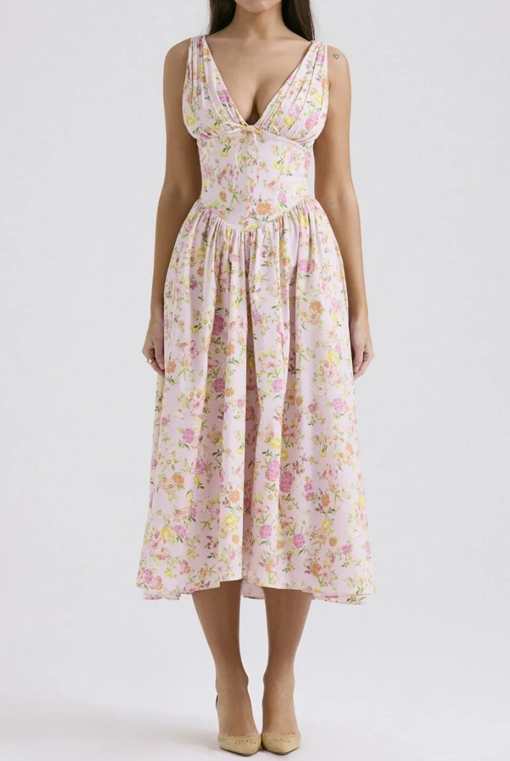 Floral V-Neck Sleeveless Midi Dress with Pockets-Dresses-Krush Kandy, Women's Online Fashion Boutique Located in Phoenix, Arizona (Scottsdale Area)