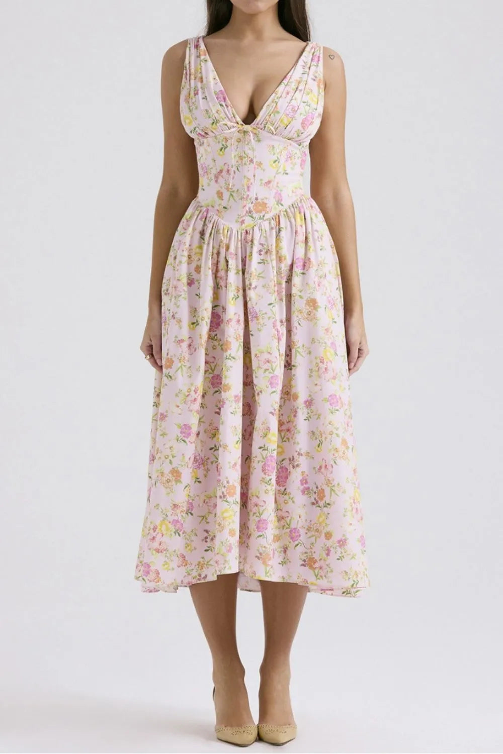 Floral V-Neck Sleeveless Midi Dress with Pockets-Dresses-Krush Kandy, Women's Online Fashion Boutique Located in Phoenix, Arizona (Scottsdale Area)