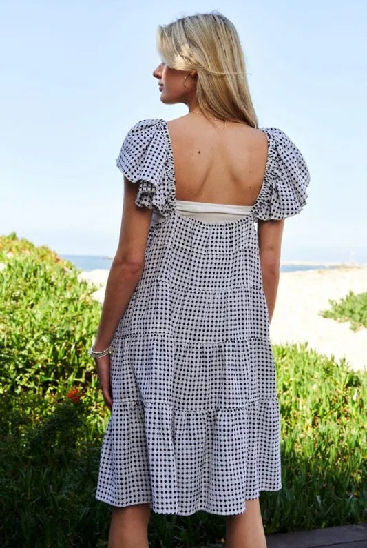 Davi & Dani Jacquard V-Neck Flutter Cap Sleeve Tiered Dress-Dresses-Krush Kandy, Women's Online Fashion Boutique Located in Phoenix, Arizona (Scottsdale Area)
