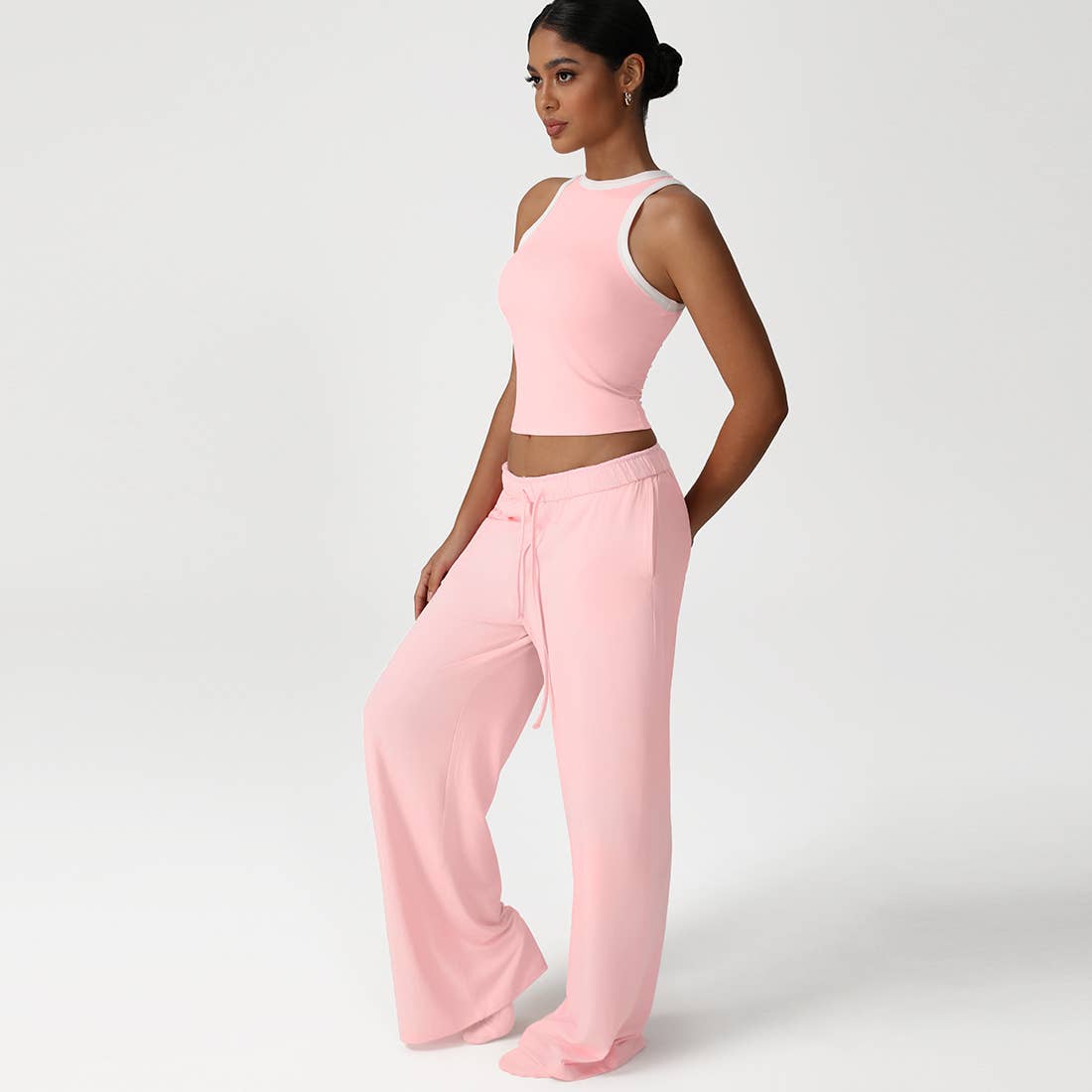 Pink Color Block Sleeveless Tank & Wide-Leg Pants Set-2 Piece Outfit Sets-Krush Kandy, Women's Online Fashion Boutique Located in Phoenix, Arizona (Scottsdale Area)