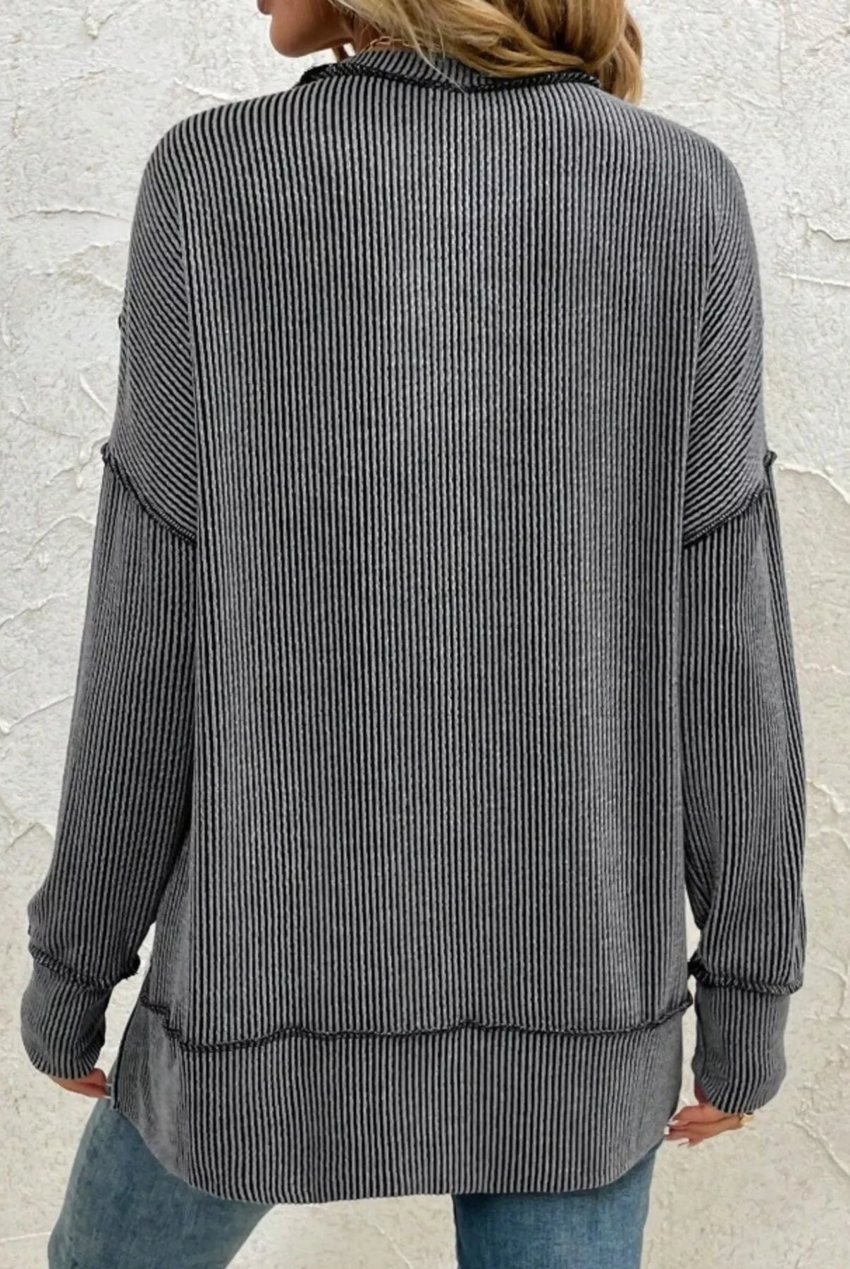 Side Slit Round Neck Dropped Shoulder Sweatshirt-Sweaters-Krush Kandy, Women's Online Fashion Boutique Located in Phoenix, Arizona (Scottsdale Area)