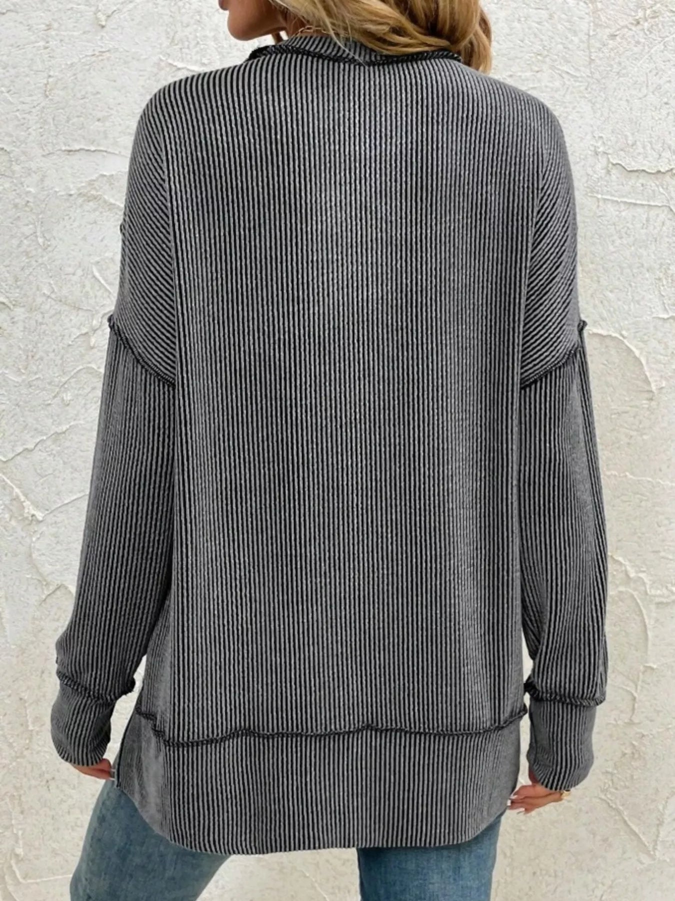 Side Slit Round Neck Dropped Shoulder Sweatshirt-Sweaters-Krush Kandy, Women's Online Fashion Boutique Located in Phoenix, Arizona (Scottsdale Area)