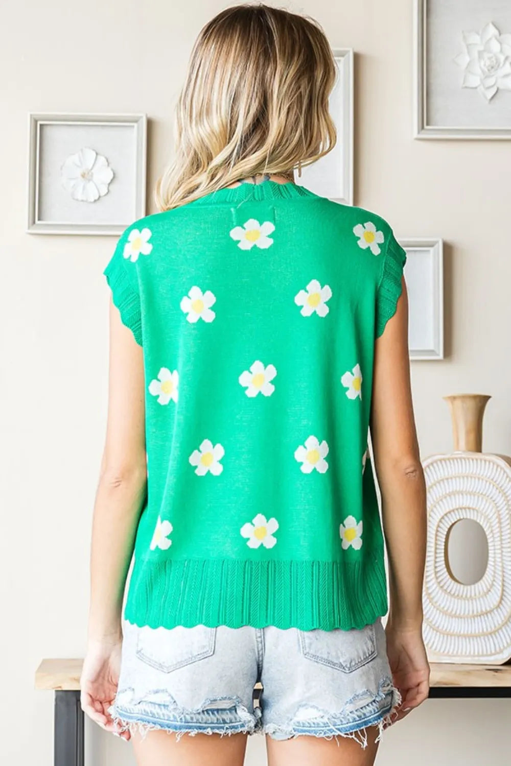 First Love Full Size Flower Pattern Round Neck Sweater Vest-Tops-Krush Kandy, Women's Online Fashion Boutique Located in Phoenix, Arizona (Scottsdale Area)