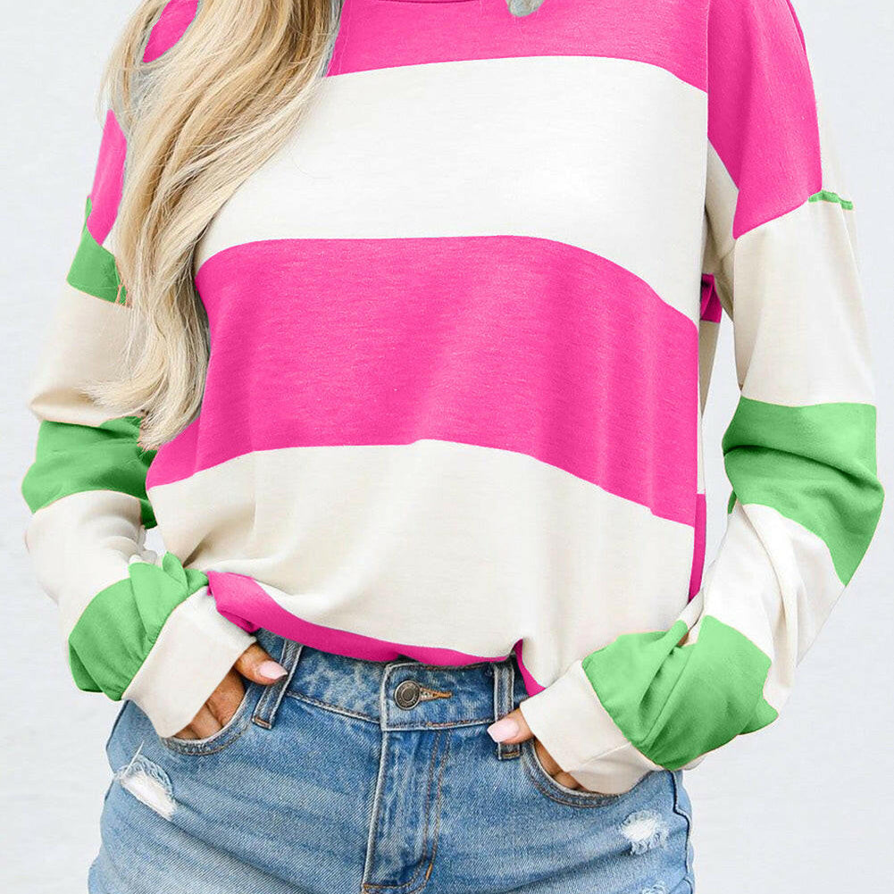Contrast Color Block Round Neck Long Sleeve Top-Krush Kandy, Women's Online Fashion Boutique Located in Phoenix, Arizona (Scottsdale Area)