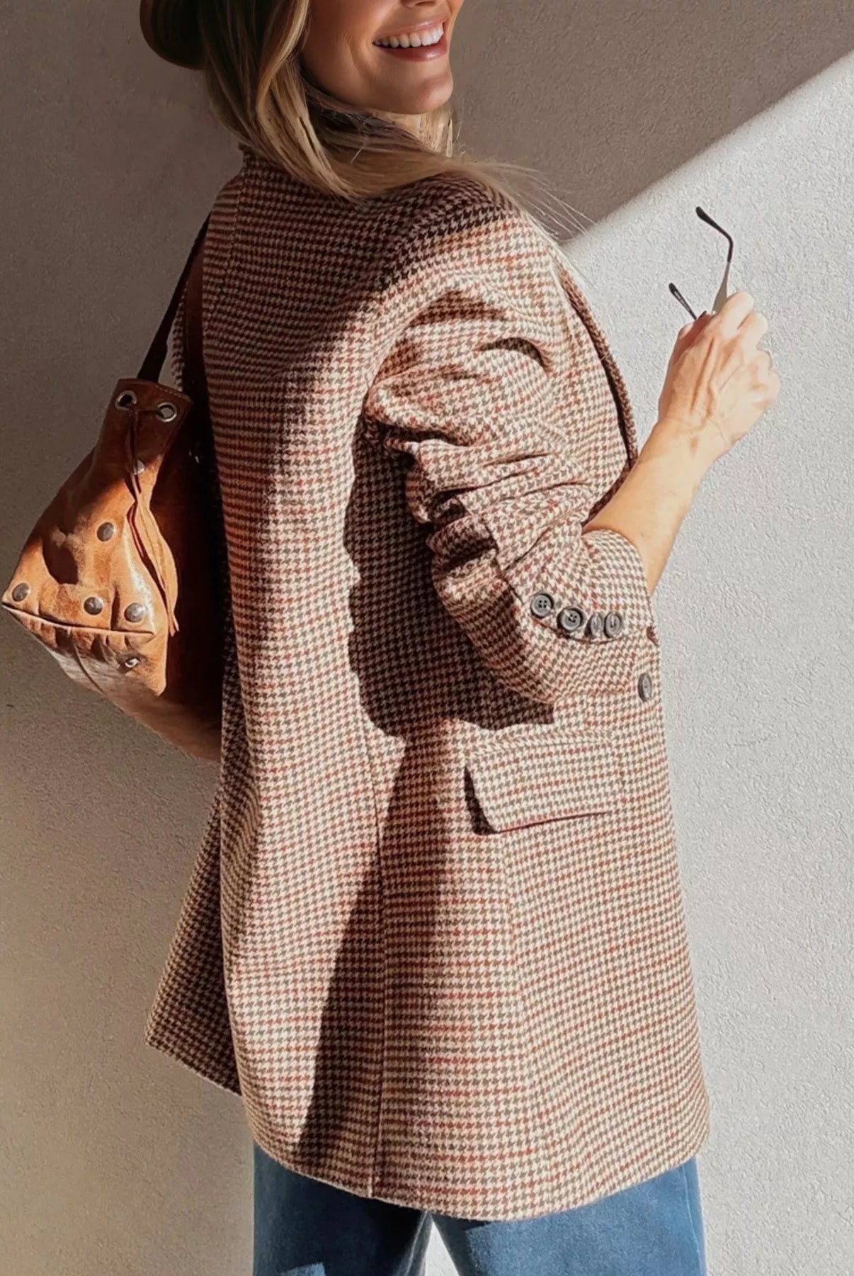 Houndstooth Lapel Collar Blazer-Blazers-Krush Kandy, Women's Online Fashion Boutique Located in Phoenix, Arizona (Scottsdale Area)