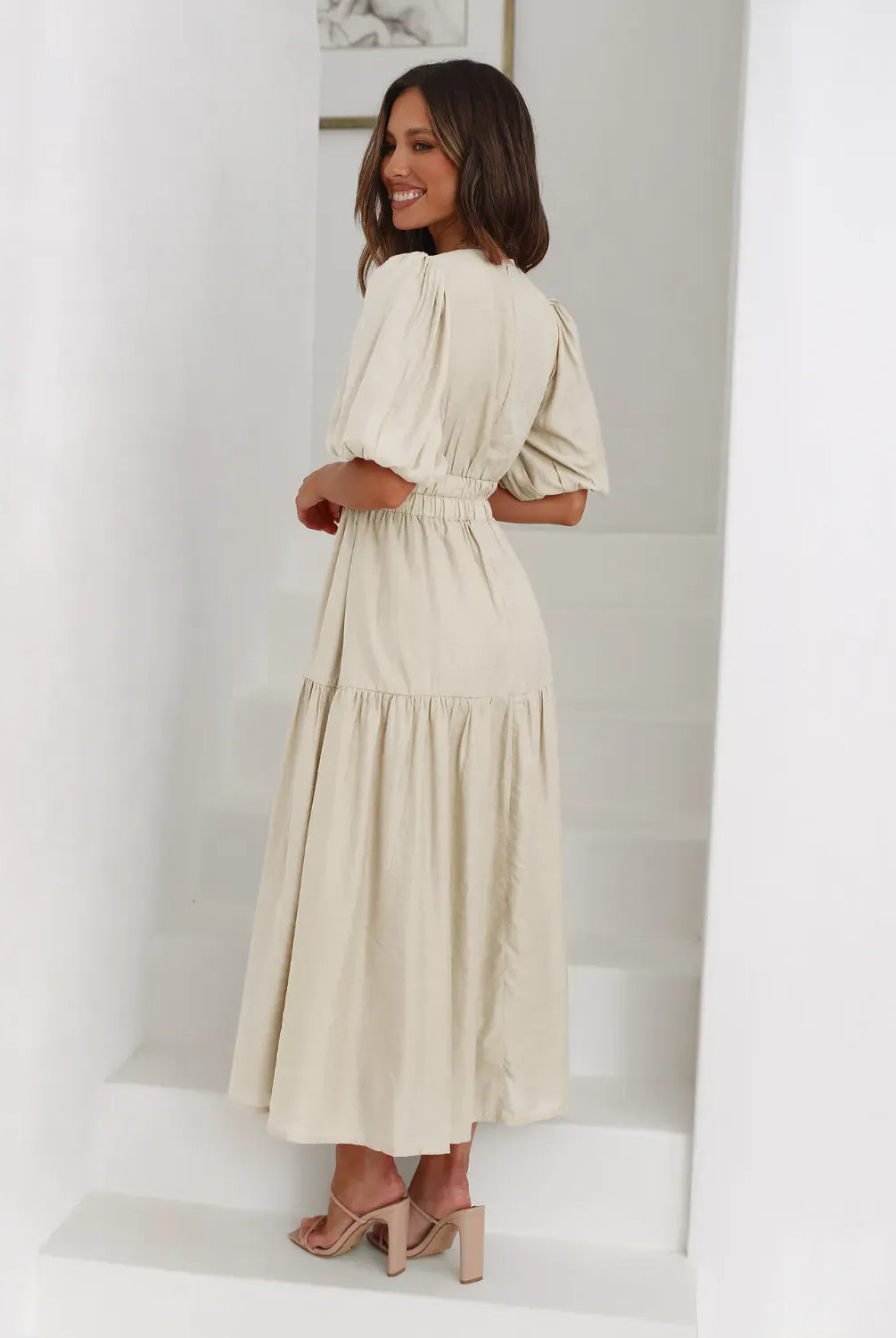 Tiered Surplice Half Sleeve Midi Dress-dress-Krush Kandy, Women's Online Fashion Boutique Located in Phoenix, Arizona (Scottsdale Area)
