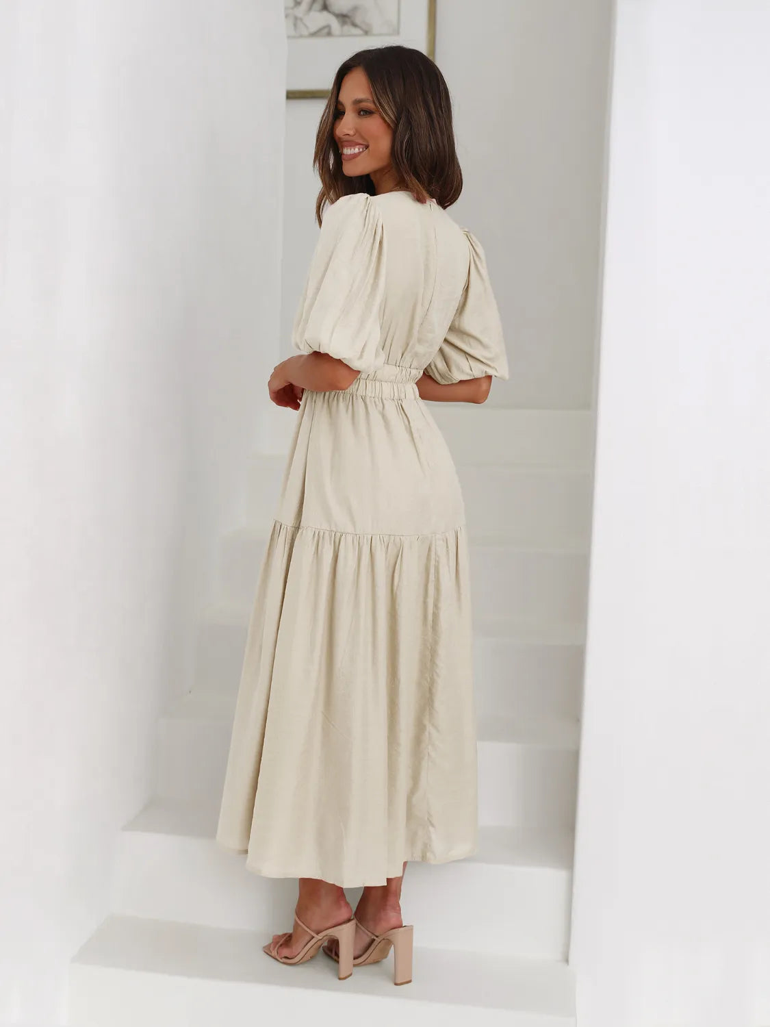 Tiered Surplice Half Sleeve Midi Dress-dress-Krush Kandy, Women's Online Fashion Boutique Located in Phoenix, Arizona (Scottsdale Area)