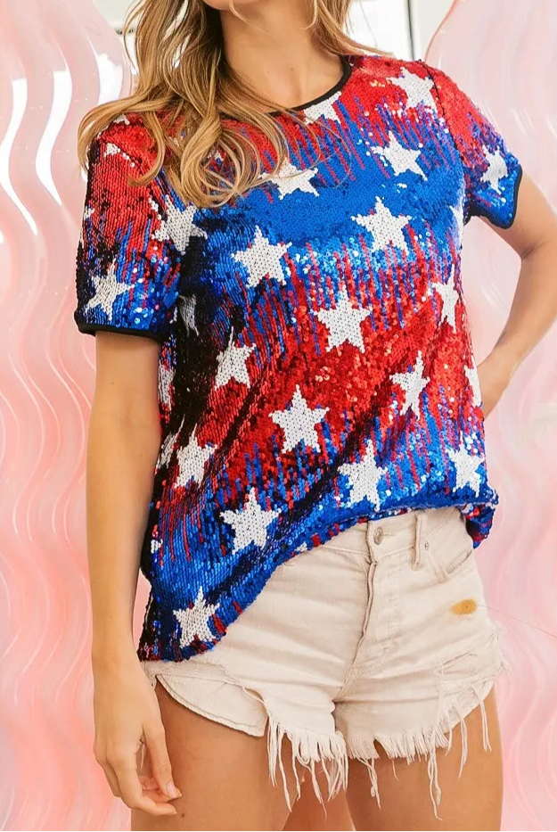 BiBi American Theme Star Pattern Sequin Top-tops-Krush Kandy, Women's Online Fashion Boutique Located in Phoenix, Arizona (Scottsdale Area)