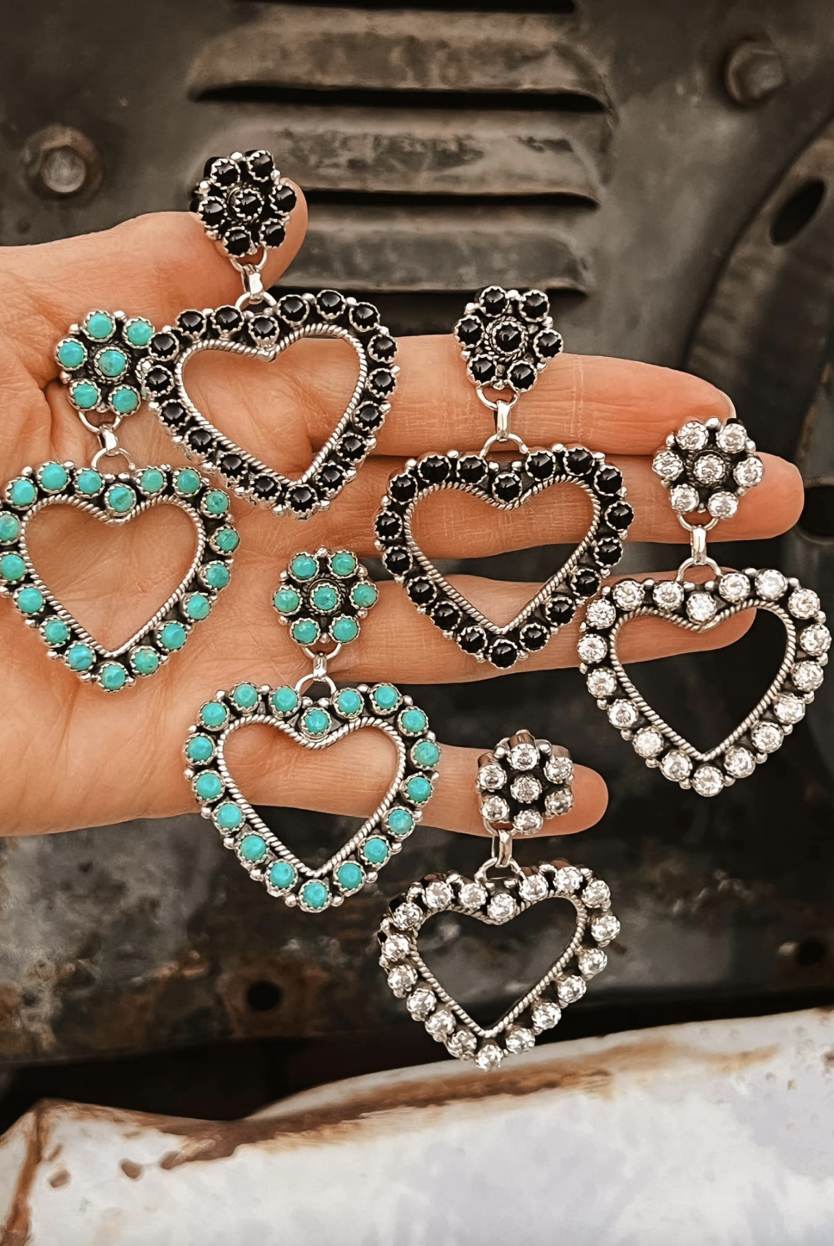 Love Me Stone Heart Earrings-Hoop Earrings-Krush Kandy, Women's Online Fashion Boutique Located in Phoenix, Arizona (Scottsdale Area)
