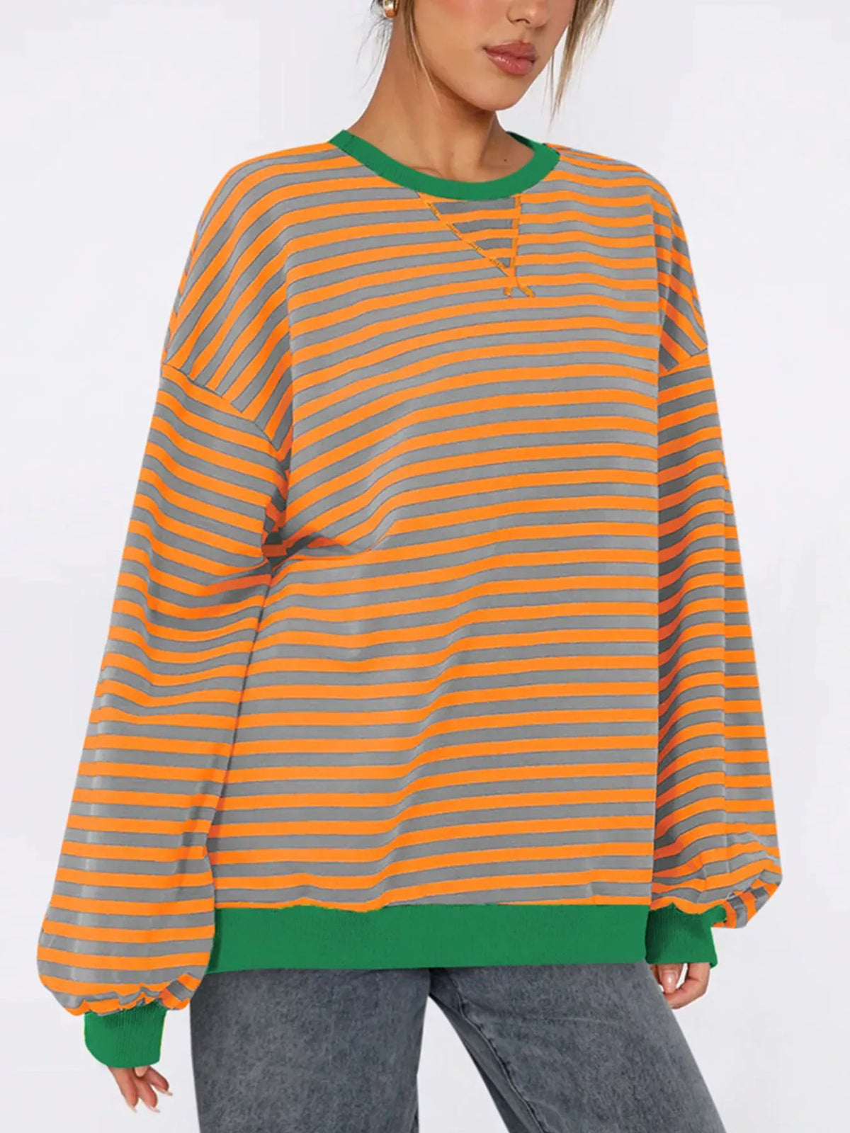 Striped Round Neck Long Sleeve Sweatshirt-Sweatshirt-Krush Kandy, Women's Online Fashion Boutique Located in Phoenix, Arizona (Scottsdale Area)