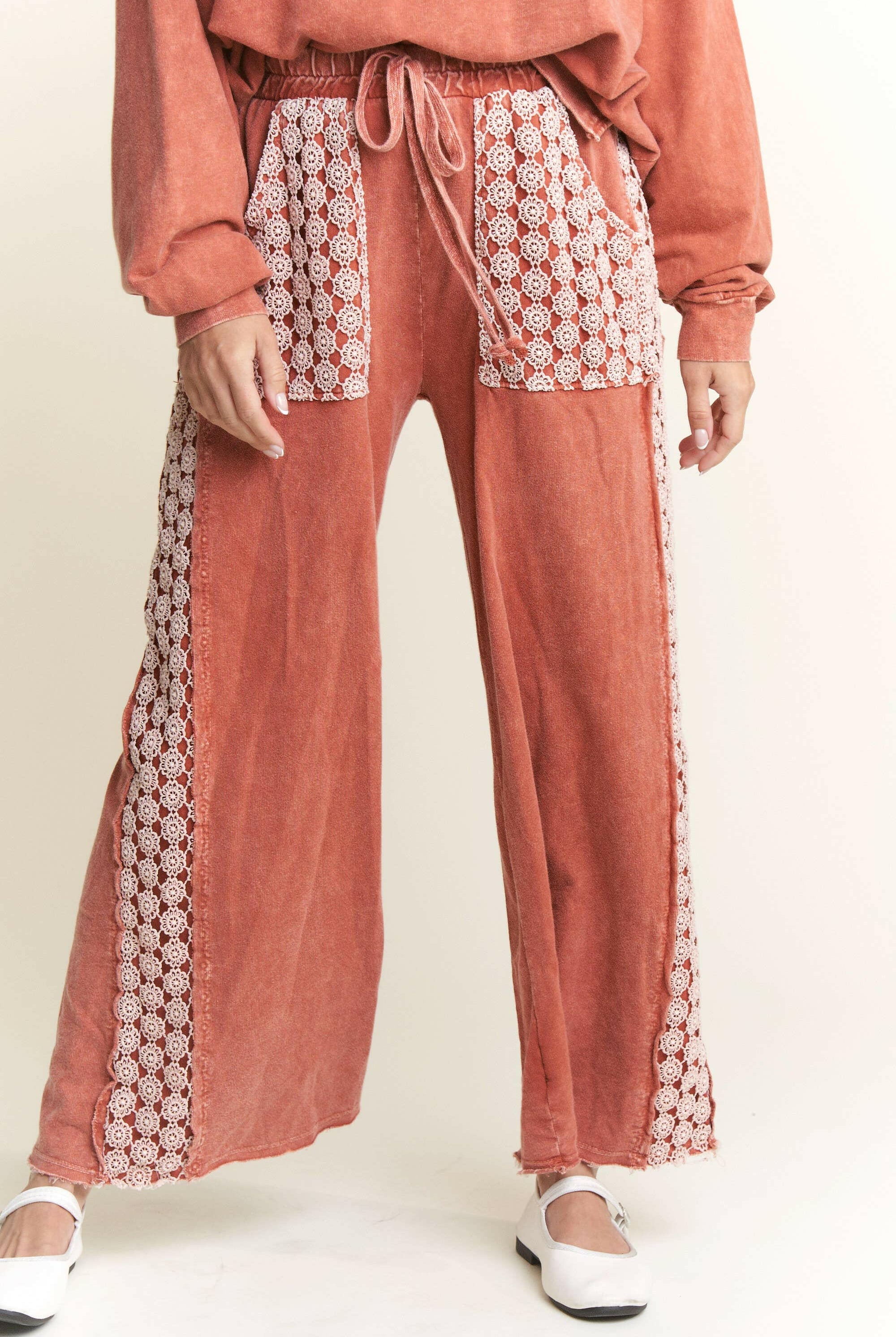 MineralWash Floral Daisy trim Pants-PANTS-Krush Kandy, Women's Online Fashion Boutique Located in Phoenix, Arizona (Scottsdale Area)