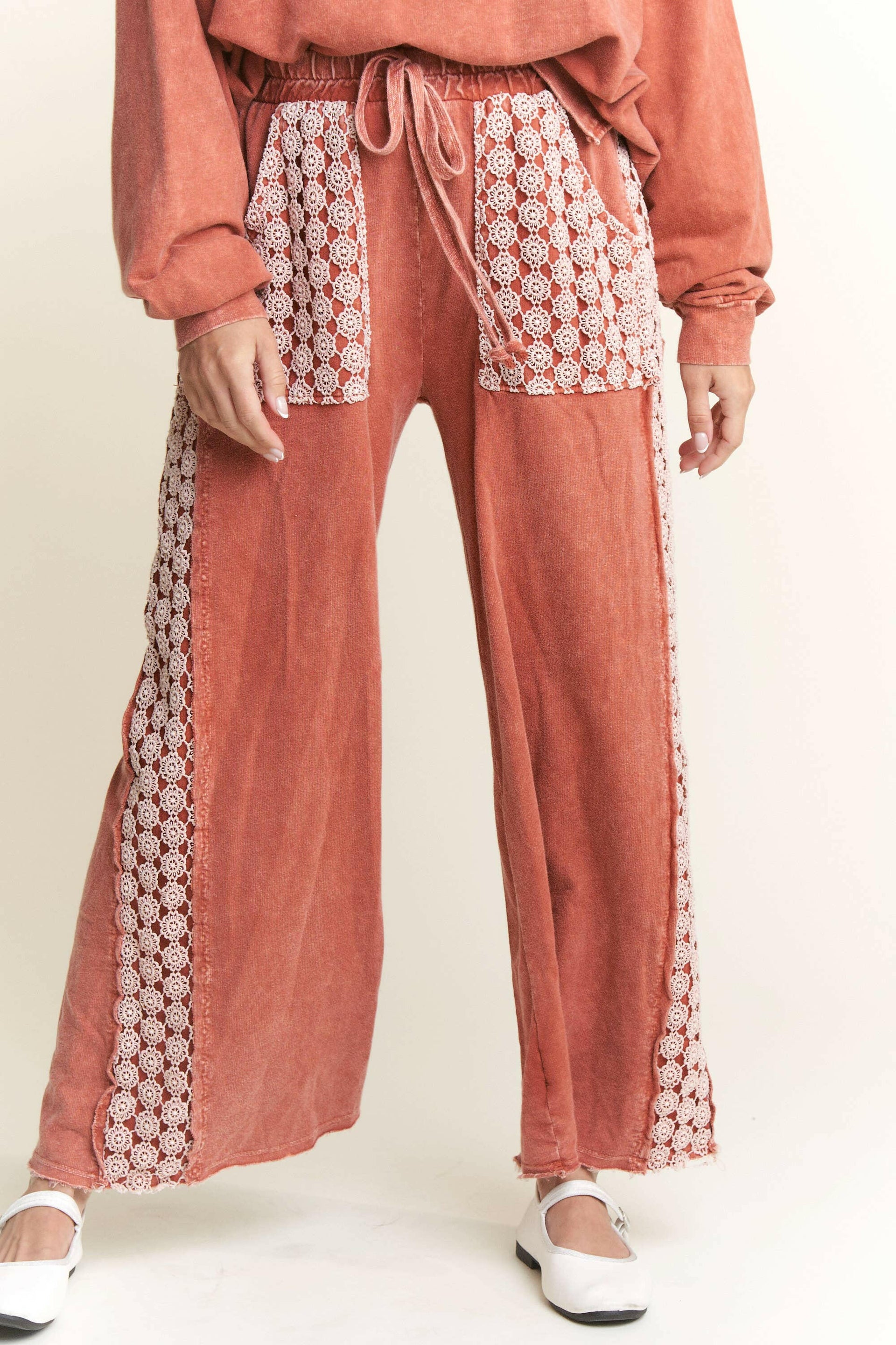 MineralWash Floral Daisy trim Pants-PANTS-Krush Kandy, Women's Online Fashion Boutique Located in Phoenix, Arizona (Scottsdale Area)