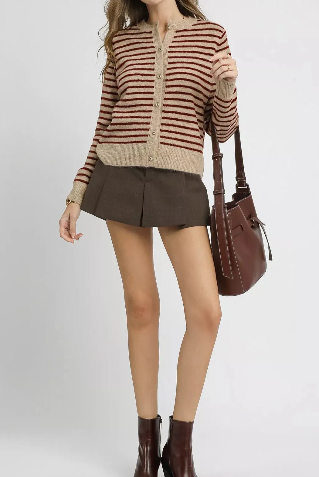 Umgee Striped Button-Up Knit Cardigan-Cardigans-Krush Kandy, Women's Online Fashion Boutique Located in Phoenix, Arizona (Scottsdale Area)