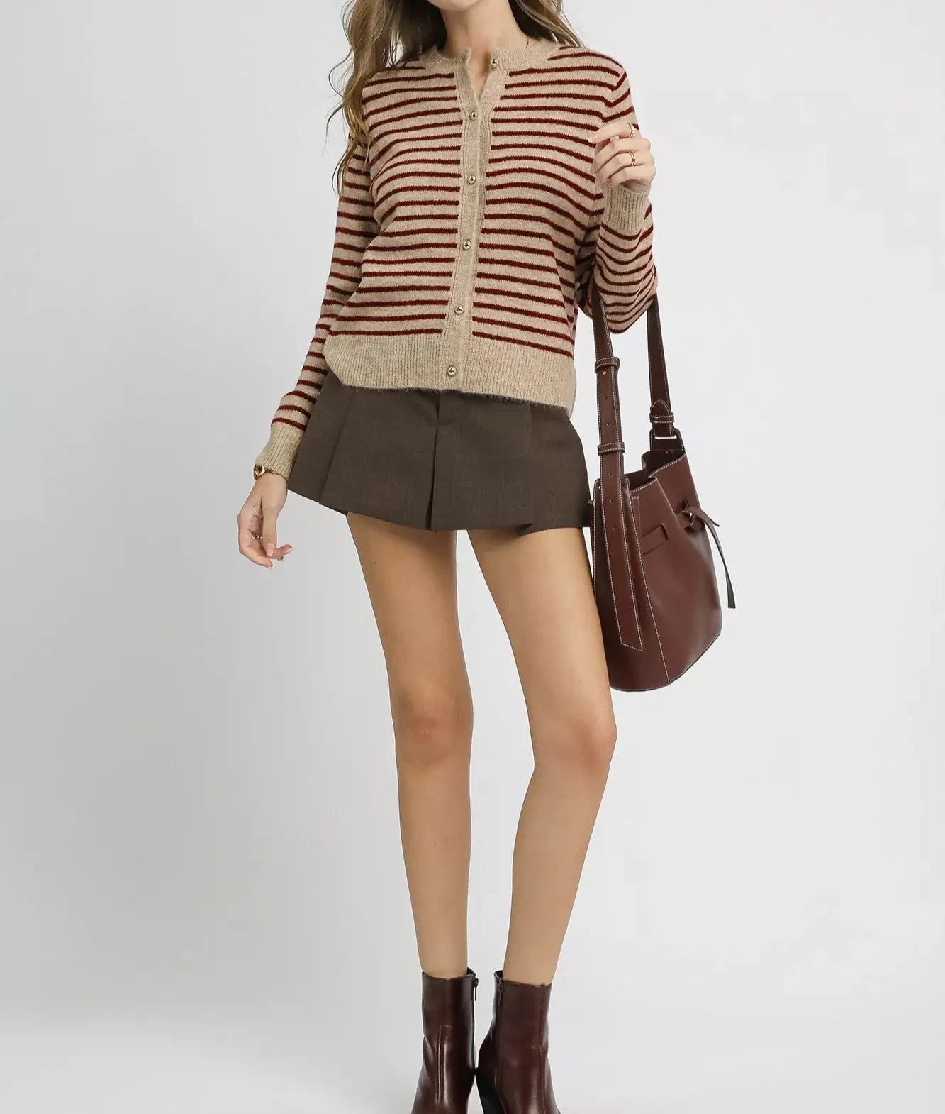 Umgee Striped Button-Up Knit Cardigan-Cardigans-Krush Kandy, Women's Online Fashion Boutique Located in Phoenix, Arizona (Scottsdale Area)