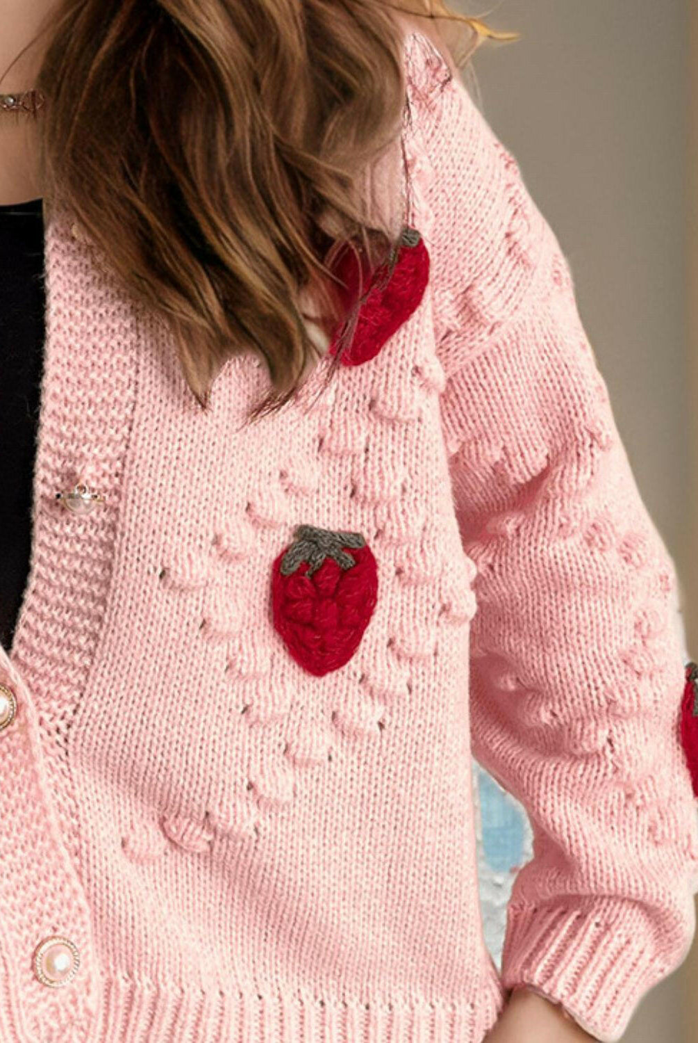 Strawberry Button Down Long Sleeve Cardigan-Cardigans-Krush Kandy, Women's Online Fashion Boutique Located in Phoenix, Arizona (Scottsdale Area)