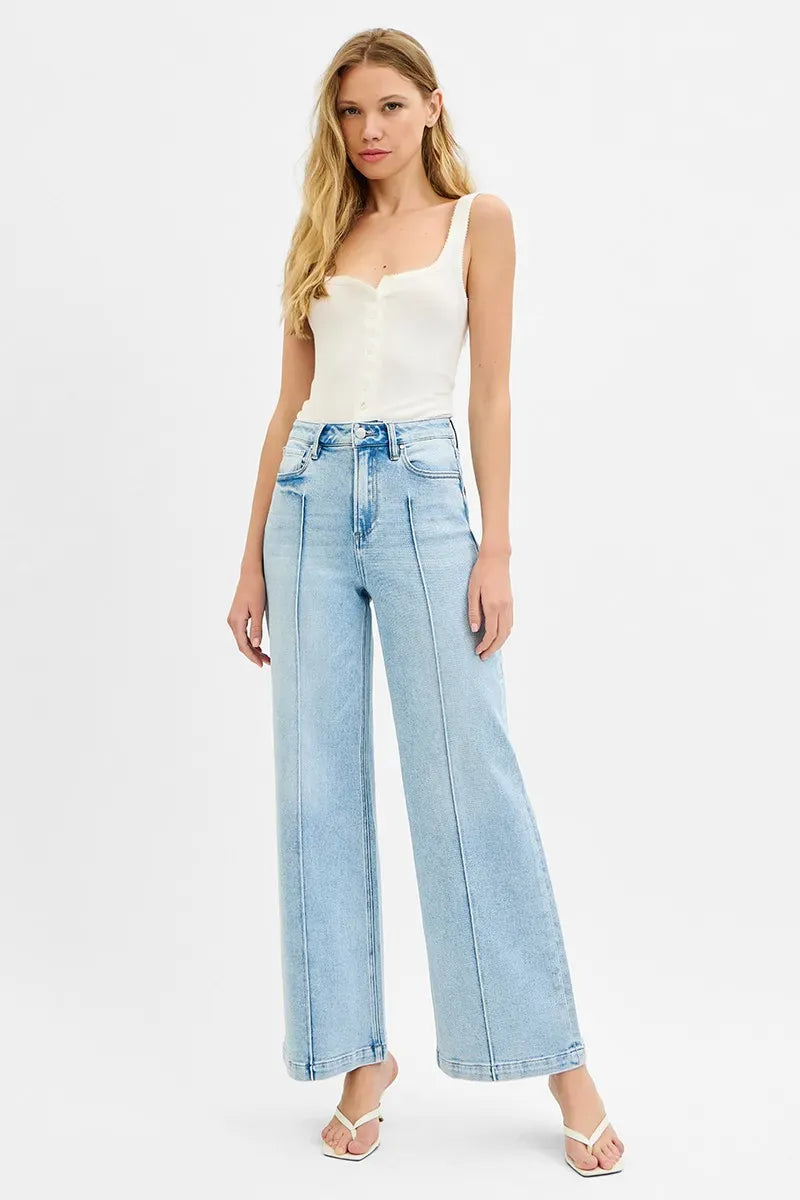 RISEN Full Size High Waist Wide Leg Pintuck Detailed Plus Size-Jeans-Krush Kandy, Women's Online Fashion Boutique Located in Phoenix, Arizona (Scottsdale Area)